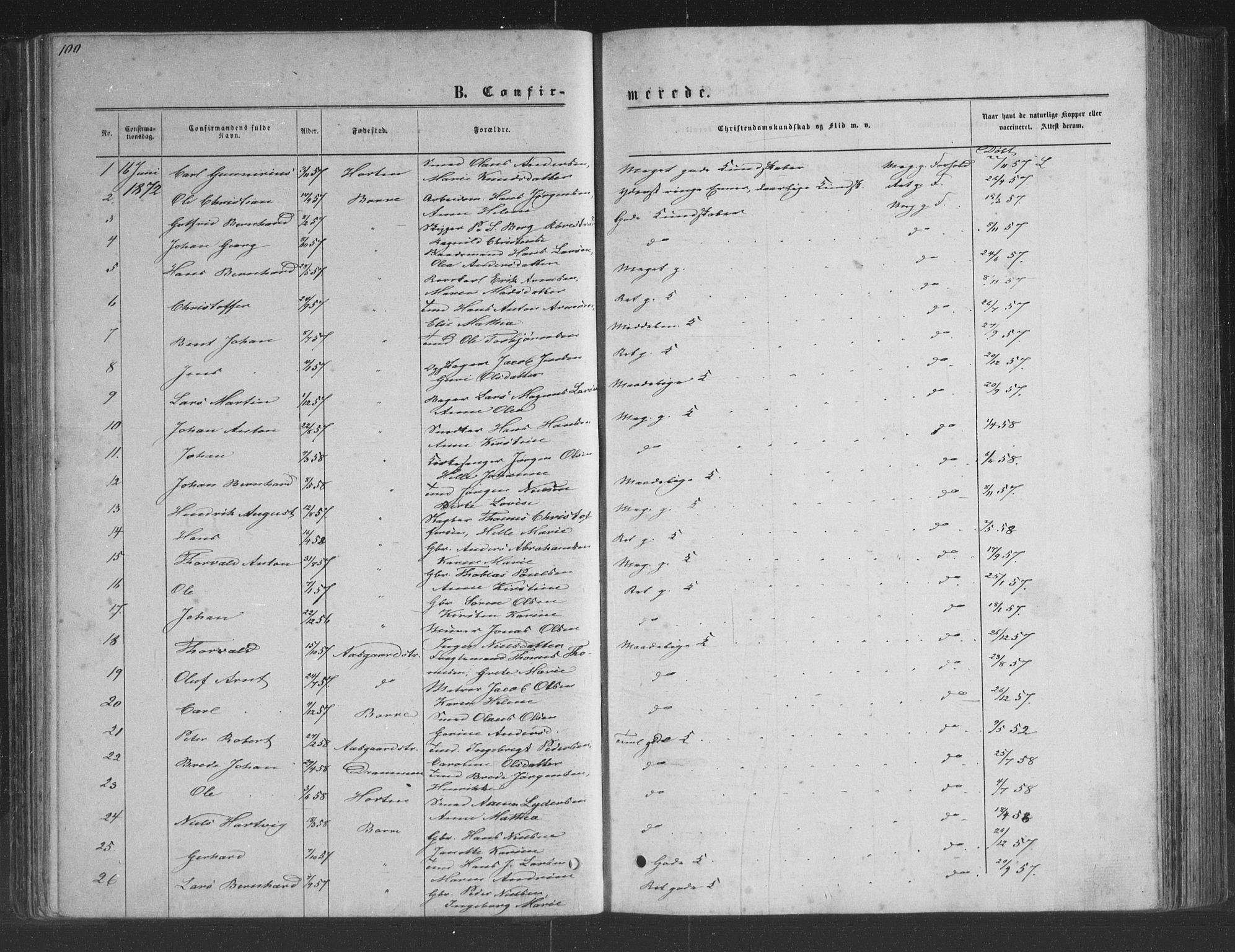 Borre kirkebøker, AV/SAKO-A-338/G/Ga/L0003: Parish register (copy) no. I 3, 1871-1892, p. 100