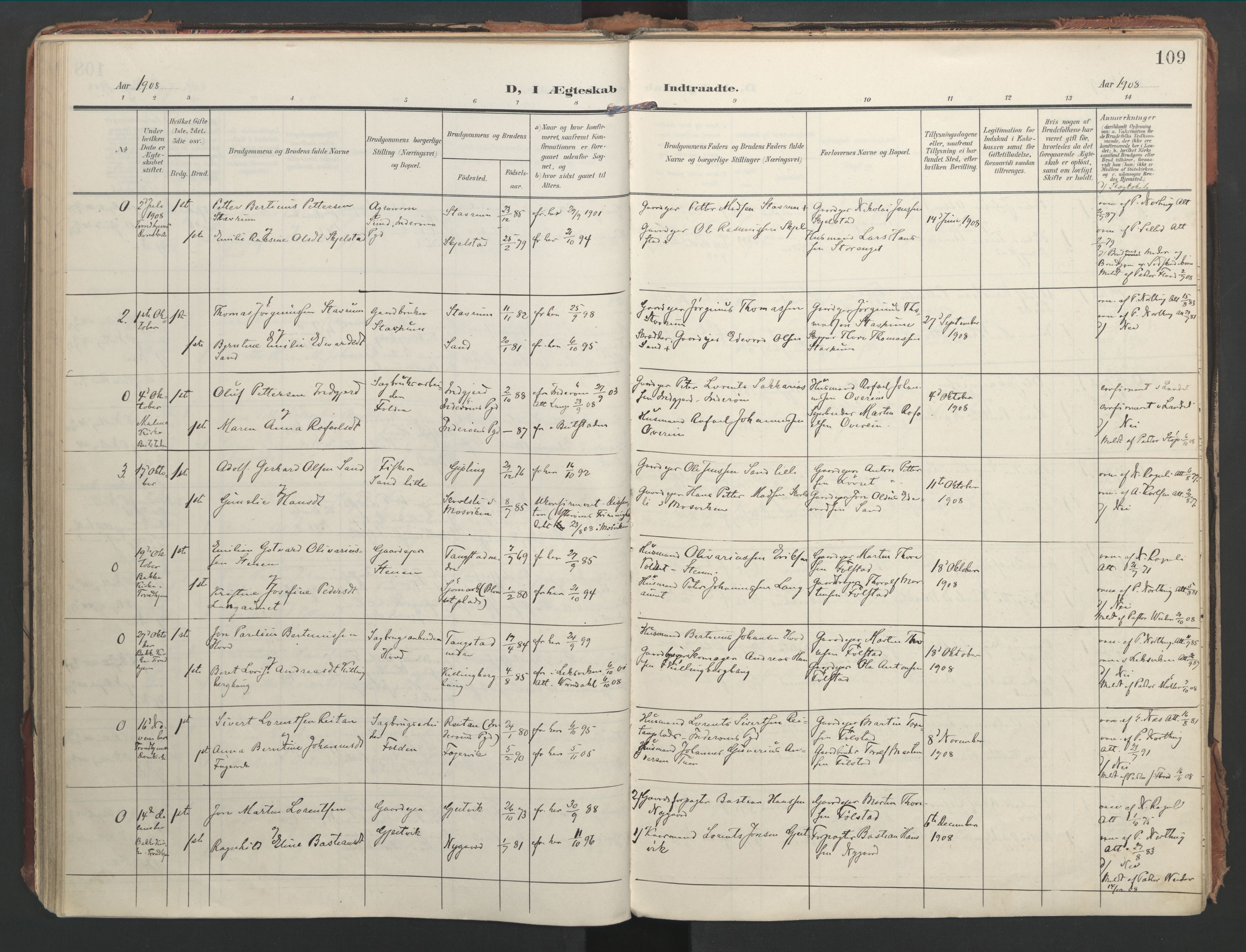 Ministerialprotokoller, klokkerbøker og fødselsregistre - Nord-Trøndelag, SAT/A-1458/744/L0421: Parish register (official) no. 744A05, 1905-1930, p. 109
