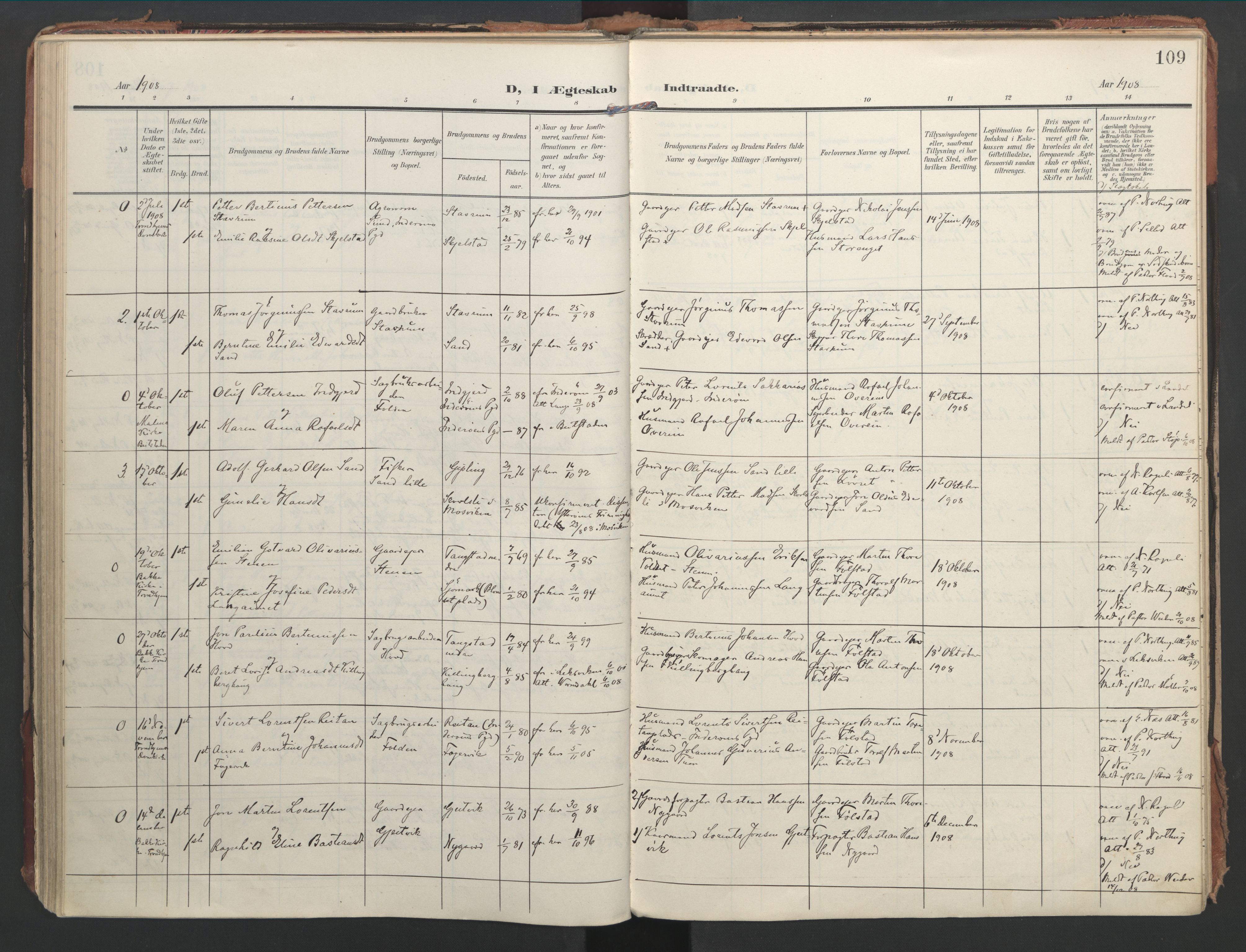 Ministerialprotokoller, klokkerbøker og fødselsregistre - Nord-Trøndelag, AV/SAT-A-1458/744/L0421: Parish register (official) no. 744A05, 1905-1930, p. 109