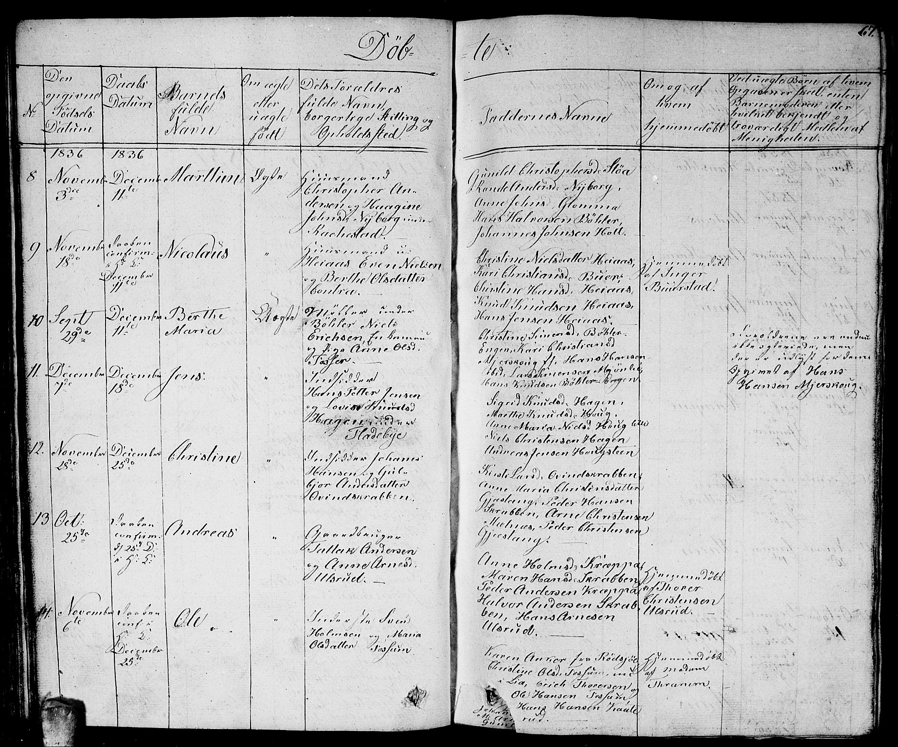 Enebakk prestekontor Kirkebøker, AV/SAO-A-10171c/G/Ga/L0003: Parish register (copy) no. I 3, 1833-1849, p. 67