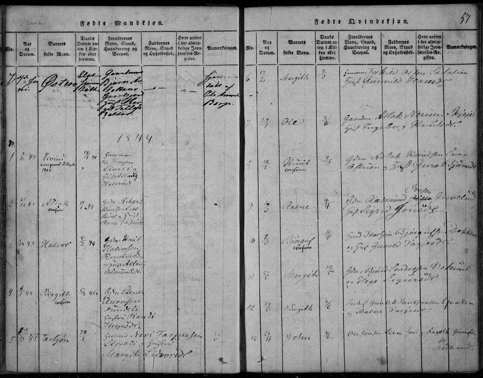 Rauland kirkebøker, SAKO/A-292/F/Fa/L0001: Parish register (official) no. 1, 1814-1859, p. 57