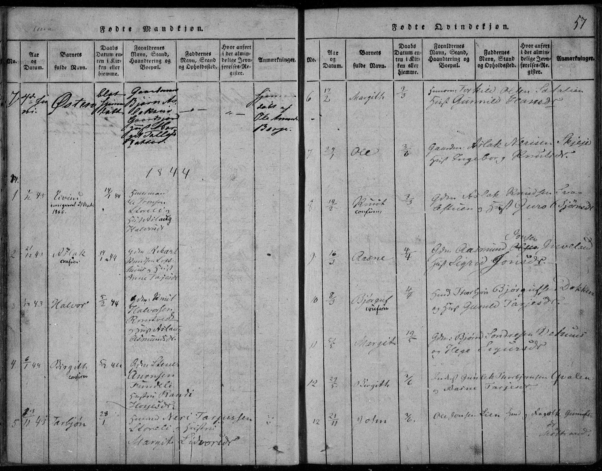 Rauland kirkebøker, AV/SAKO-A-292/F/Fa/L0001: Parish register (official) no. I 1, 1814-1859, p. 57