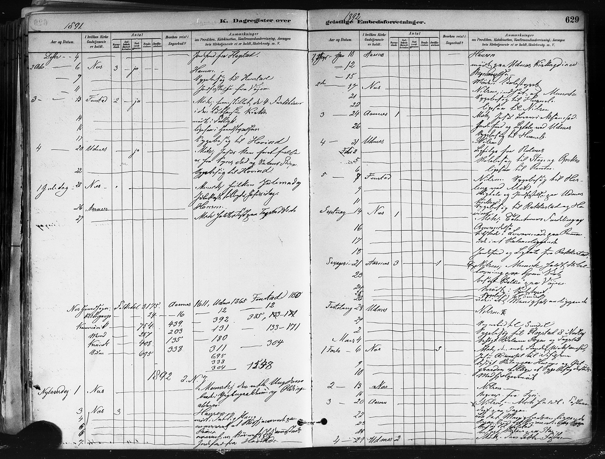Nes prestekontor Kirkebøker, SAO/A-10410/F/Fa/L0010: Parish register (official) no. I 10, 1883-1898, p. 629