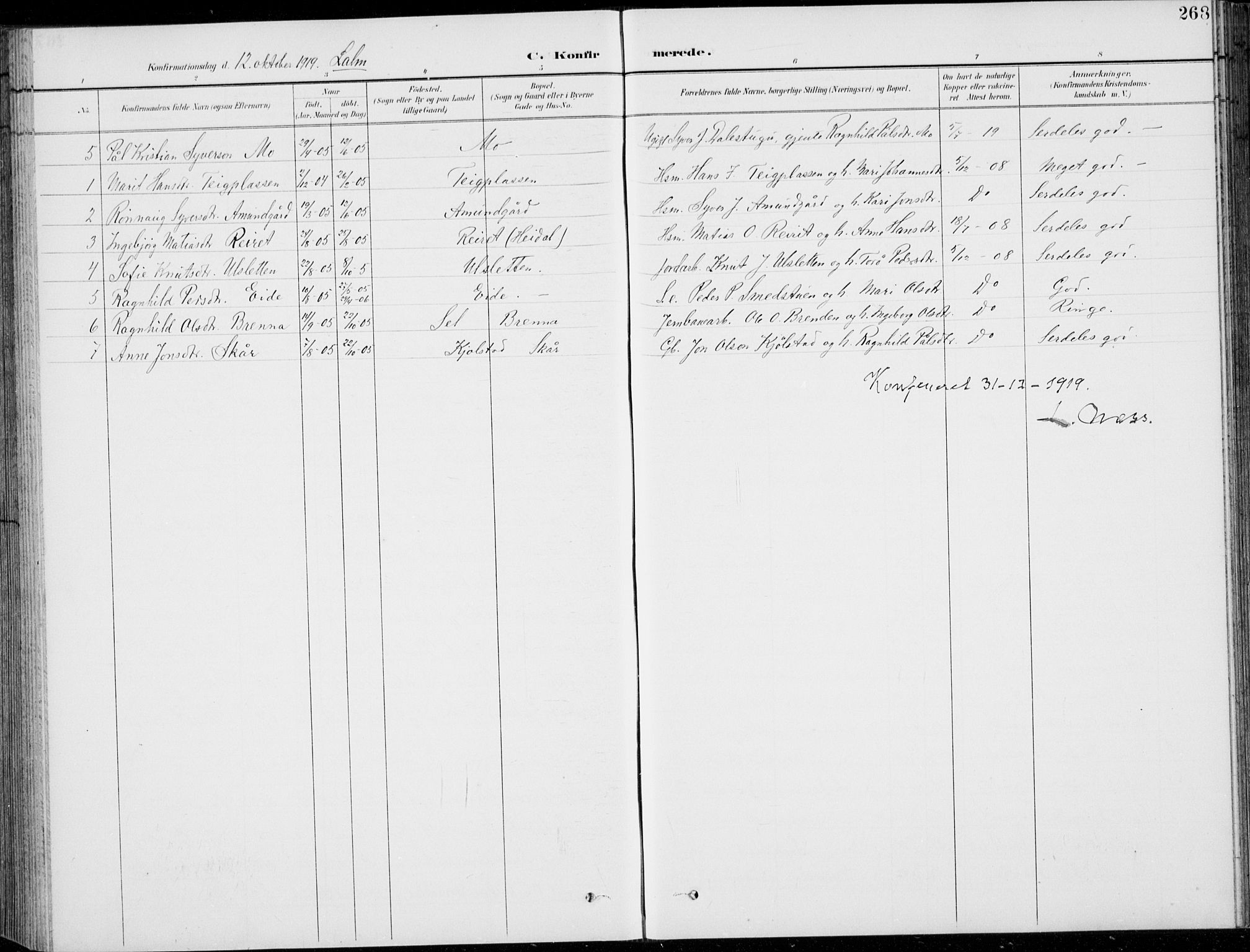 Vågå prestekontor, SAH/PREST-076/H/Ha/Hab/L0002: Parish register (copy) no. 2, 1894-1939, p. 268