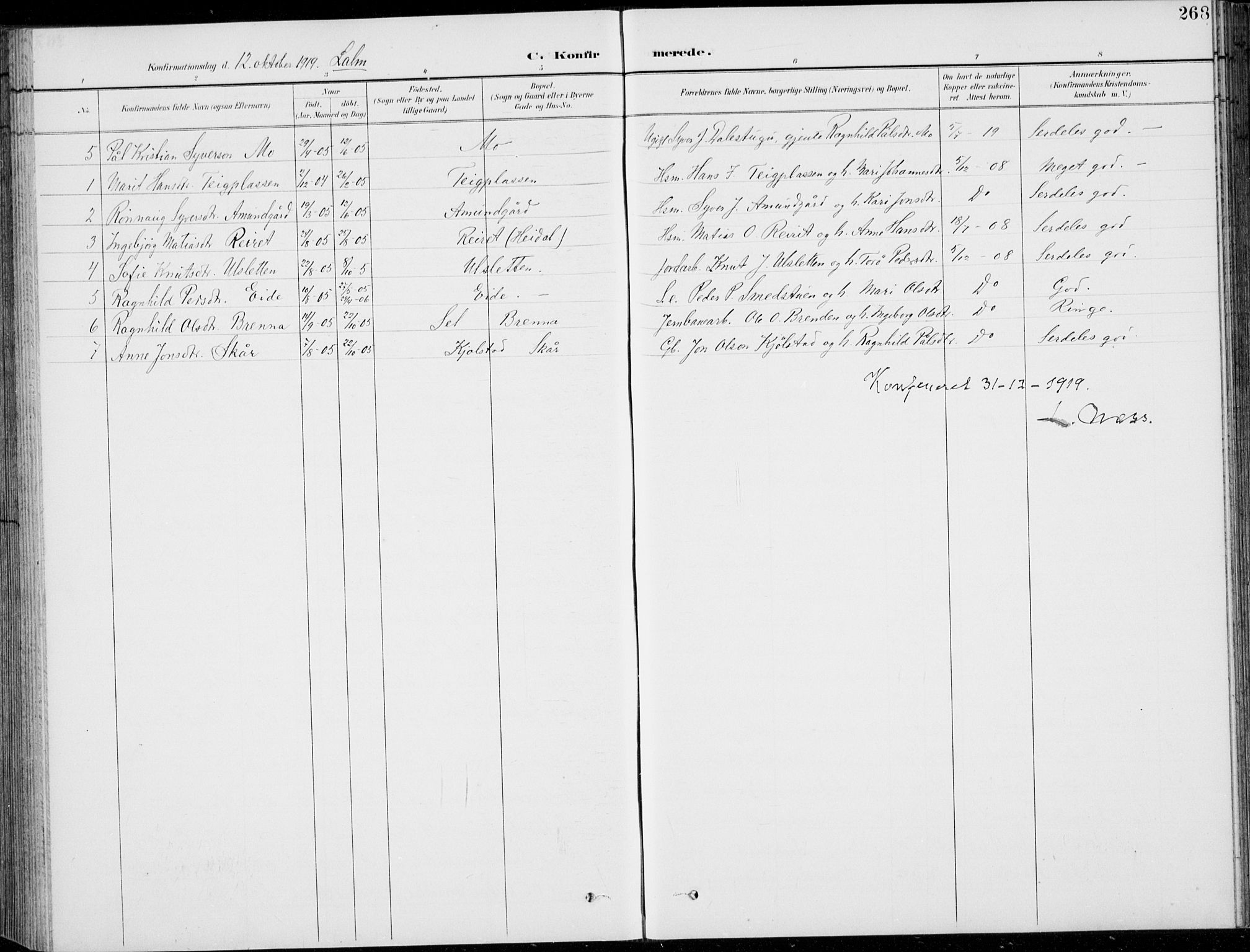 Vågå prestekontor, AV/SAH-PREST-076/H/Ha/Hab/L0002: Parish register (copy) no. 2, 1894-1939, p. 268