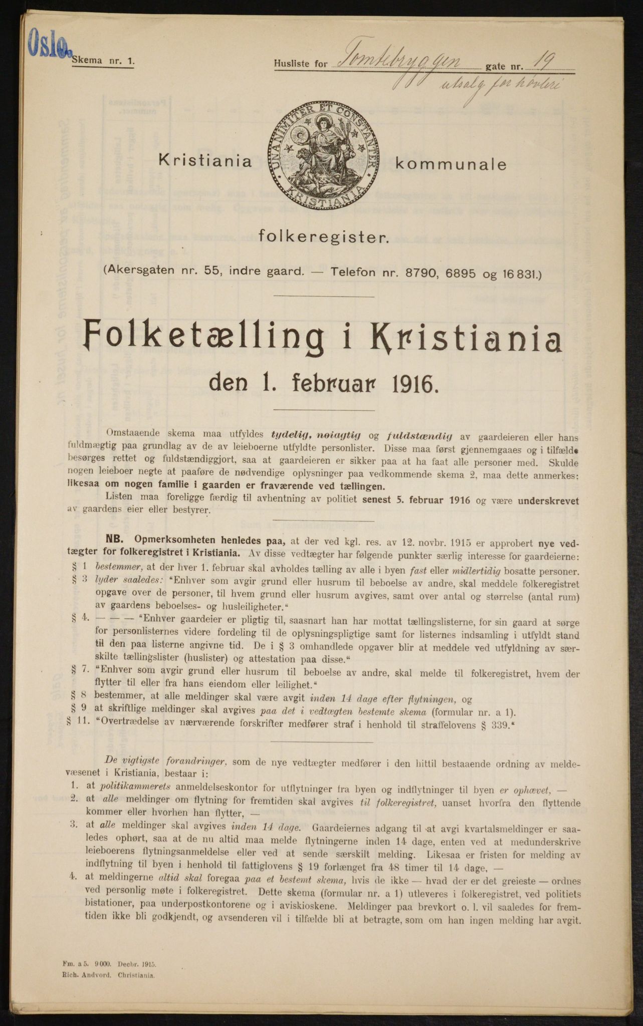 OBA, Municipal Census 1916 for Kristiania, 1916, p. 116631