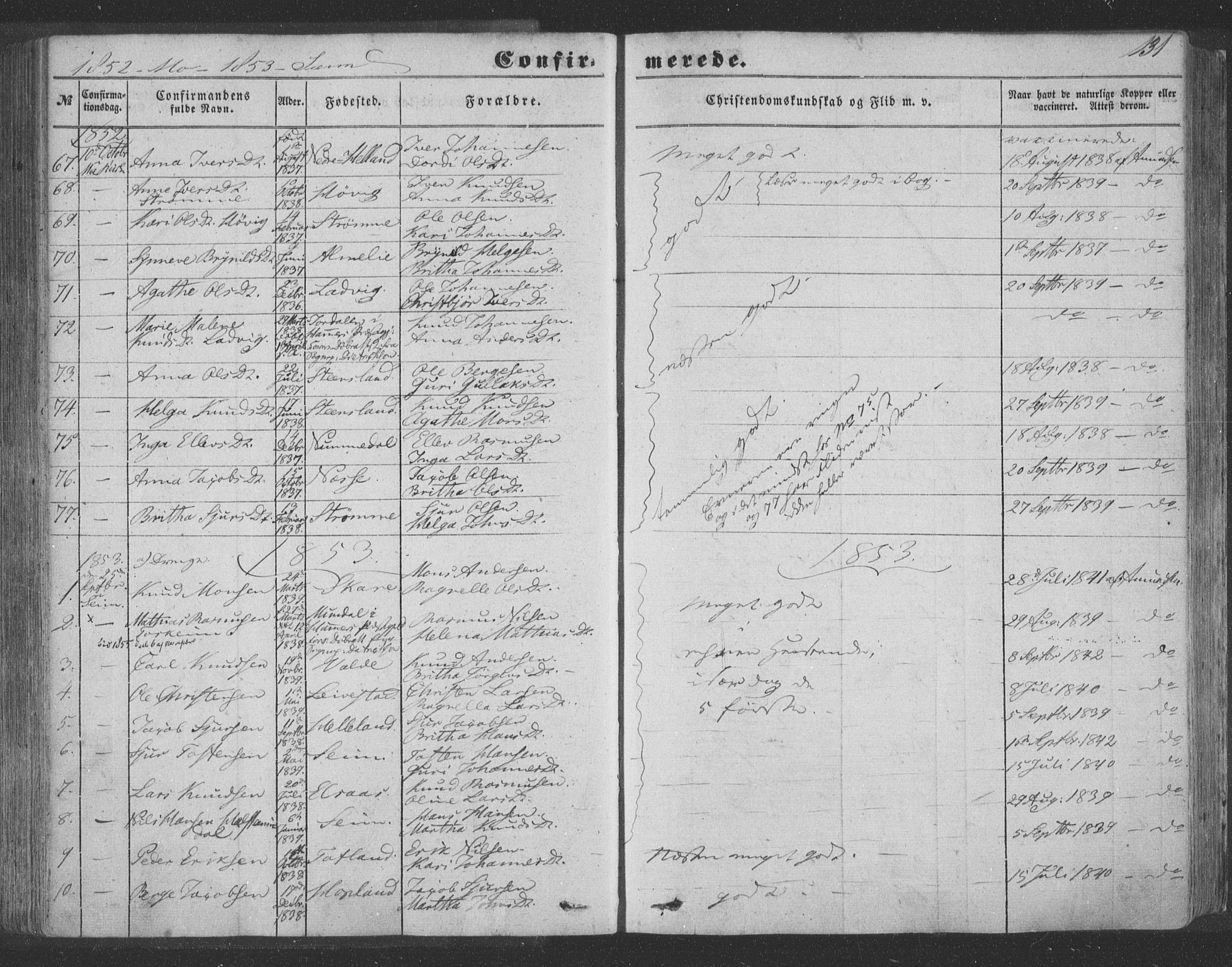 Hosanger sokneprestembete, AV/SAB-A-75801/H/Haa: Parish register (official) no. A 8, 1849-1863, p. 131