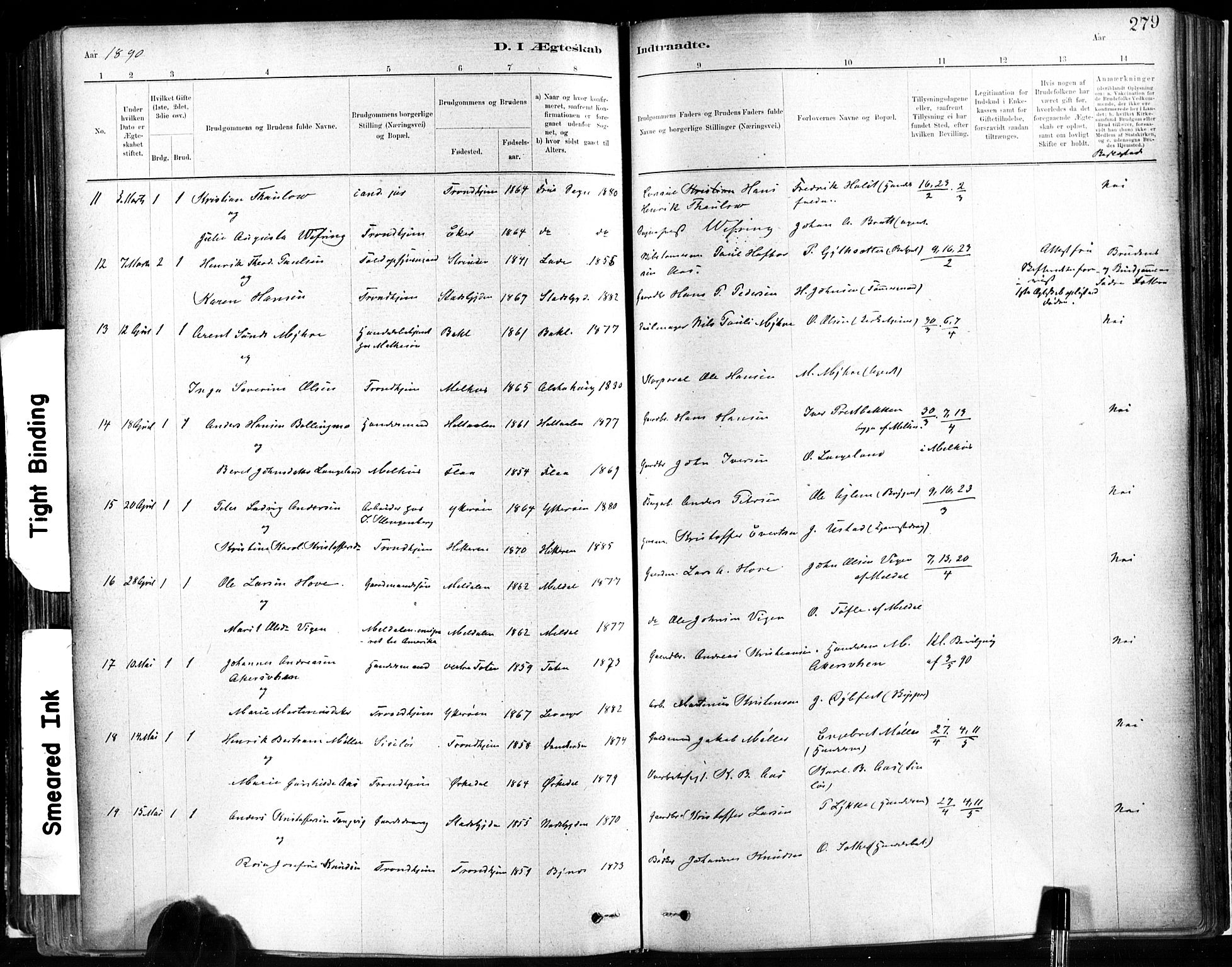 Ministerialprotokoller, klokkerbøker og fødselsregistre - Sør-Trøndelag, SAT/A-1456/602/L0119: Parish register (official) no. 602A17, 1880-1901, p. 279