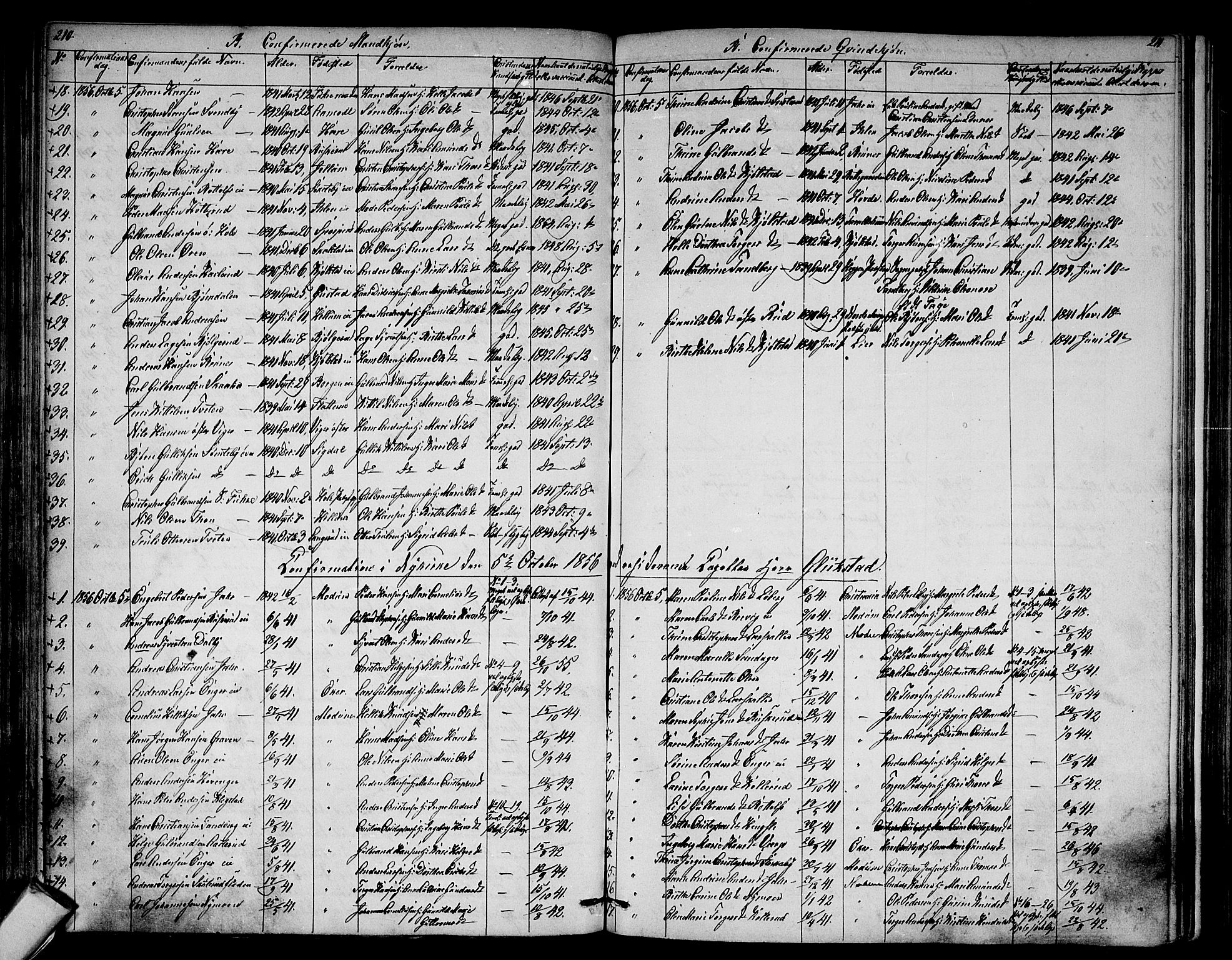 Modum kirkebøker, SAKO/A-234/G/Ga/L0006: Parish register (copy) no. I 6, 1854-1868, p. 210-211