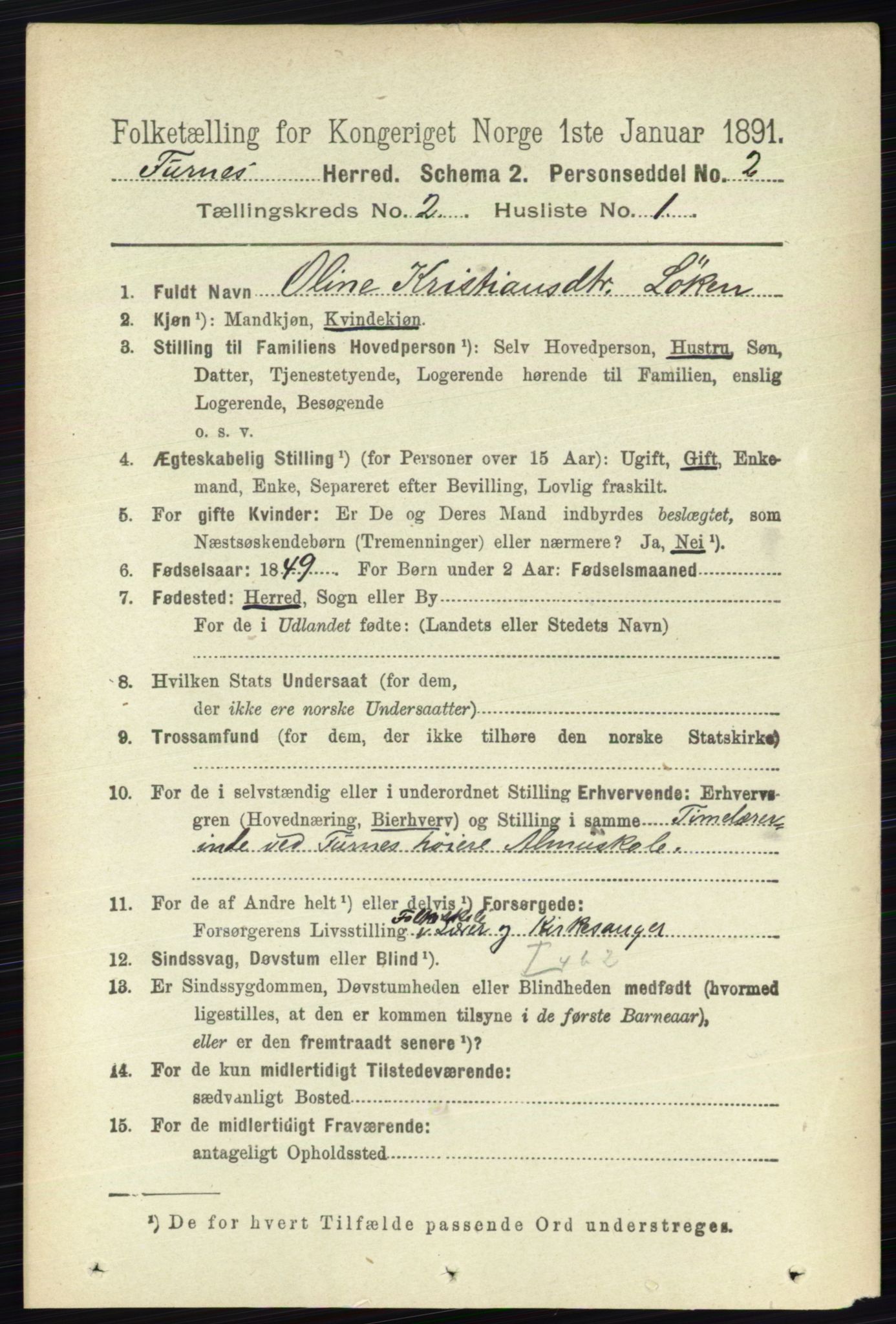 RA, Census 1891 for 0413 Furnes herred, 1891, p. 845