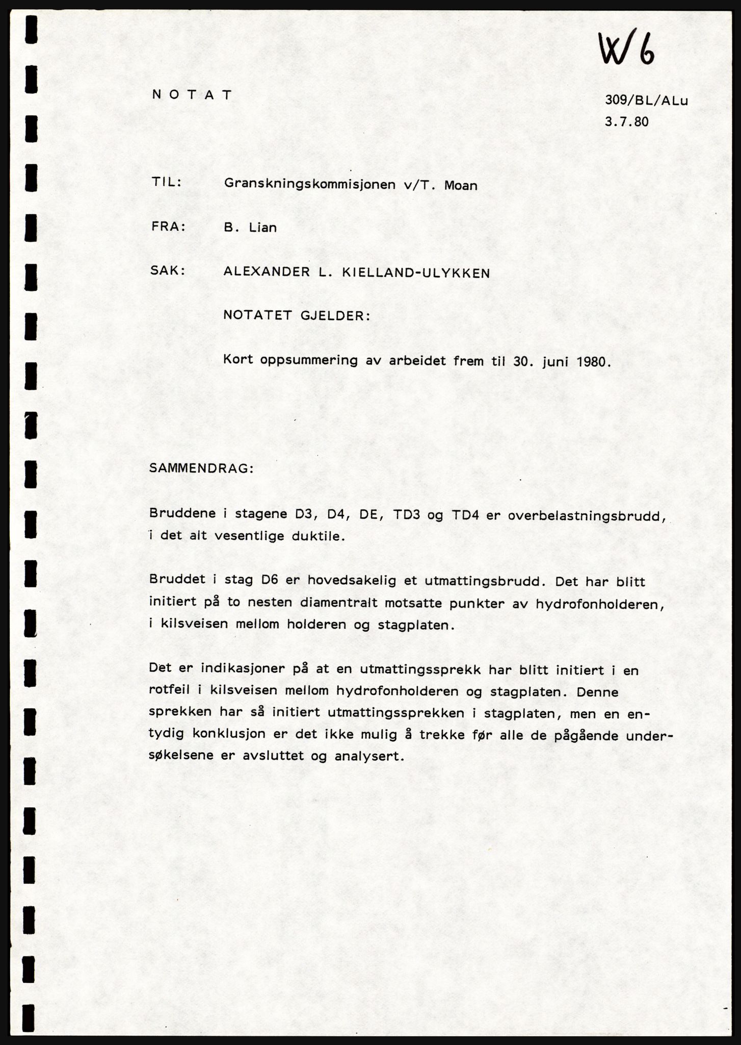 Justisdepartementet, Granskningskommisjonen ved Alexander Kielland-ulykken 27.3.1980, AV/RA-S-1165/D/L0021: V Forankring (Doku.liste + V1-V3 av 3)/W Materialundersøkelser (Doku.liste + W1-W10 av 10 - W9 eske 26), 1980-1981, p. 149