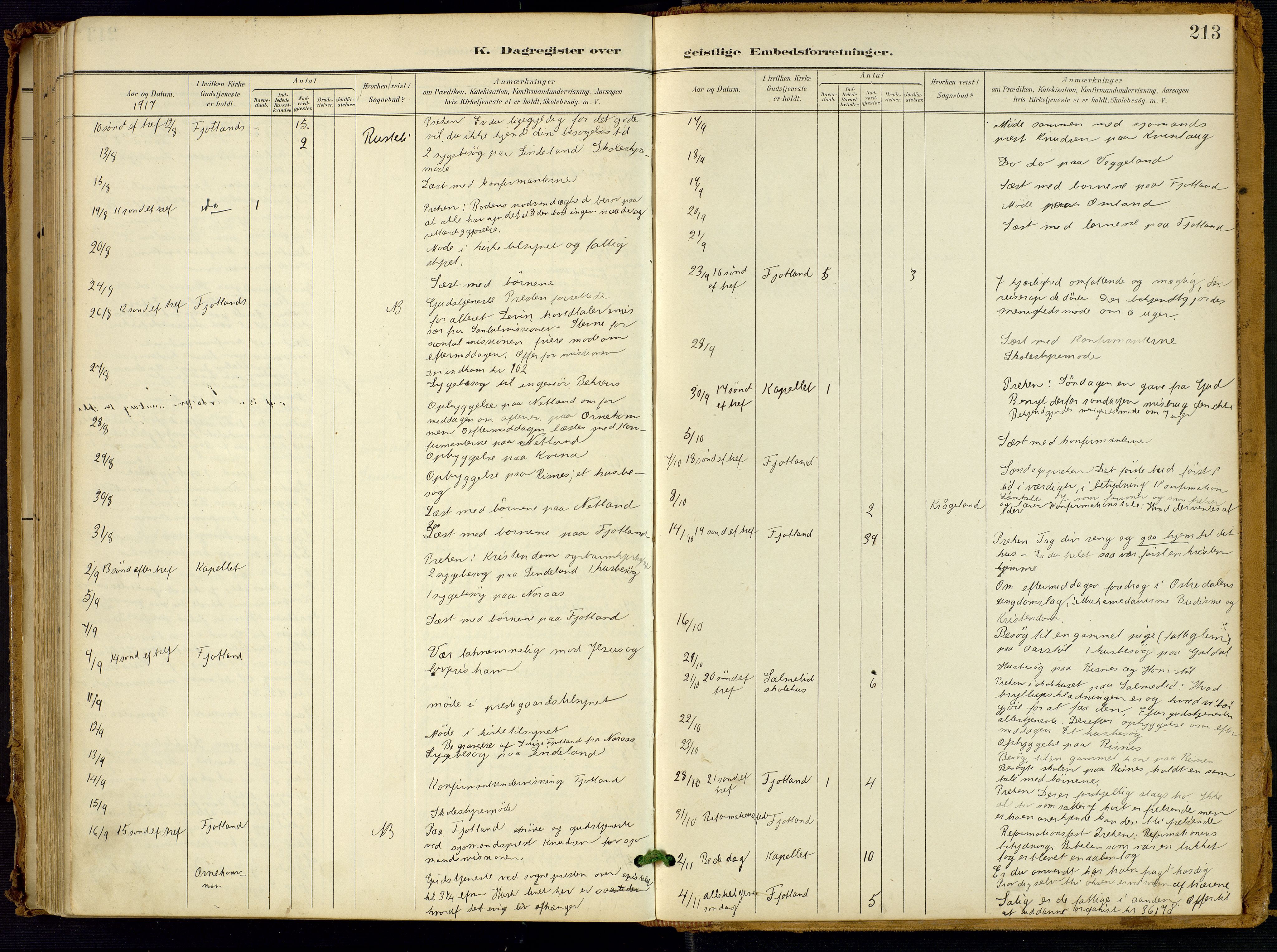 Fjotland sokneprestkontor, AV/SAK-1111-0010/F/Fa/L0003: Parish register (official) no. A 3, 1899-1917, p. 213