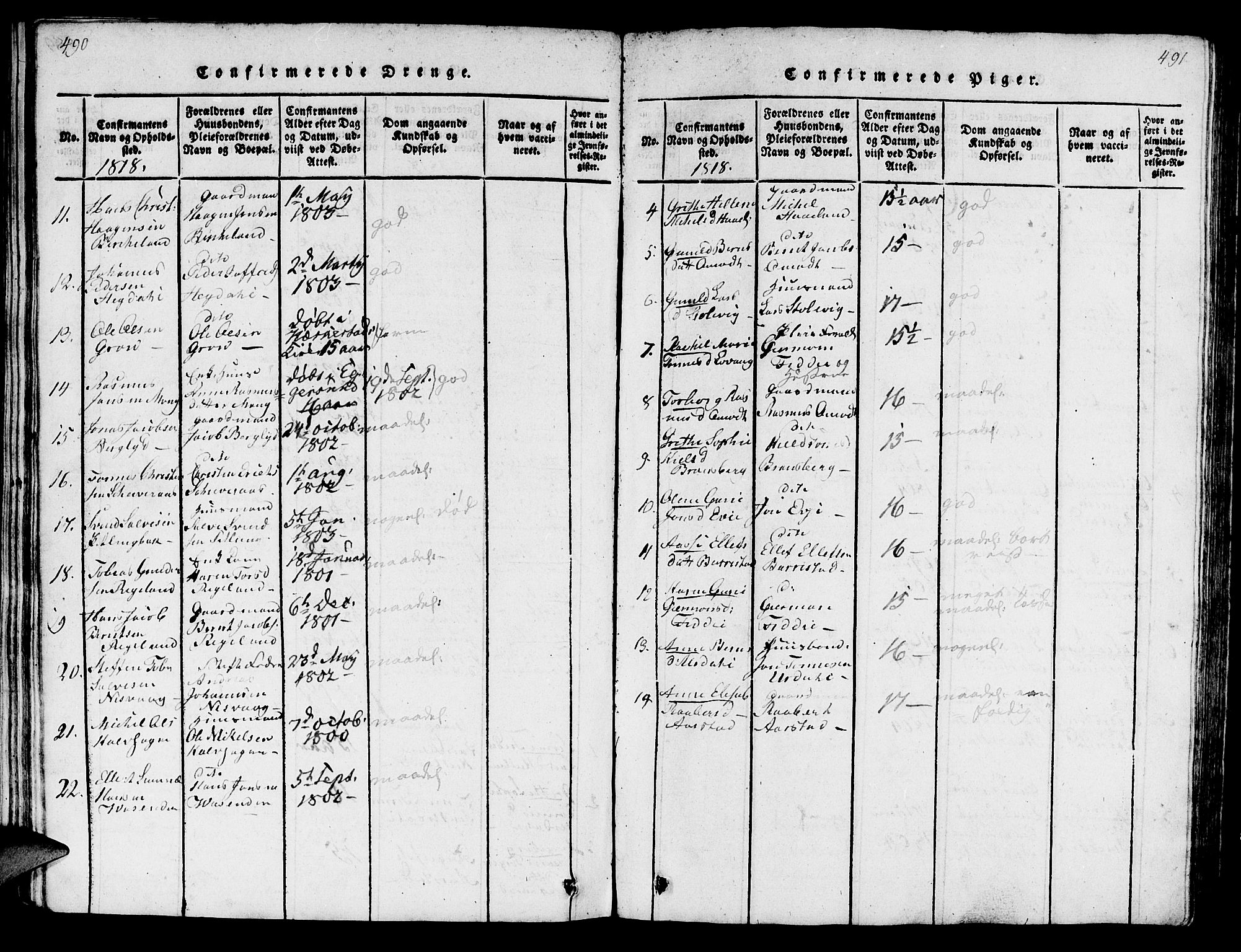 Sokndal sokneprestkontor, SAST/A-101808: Parish register (official) no. A 6, 1815-1826, p. 490-491