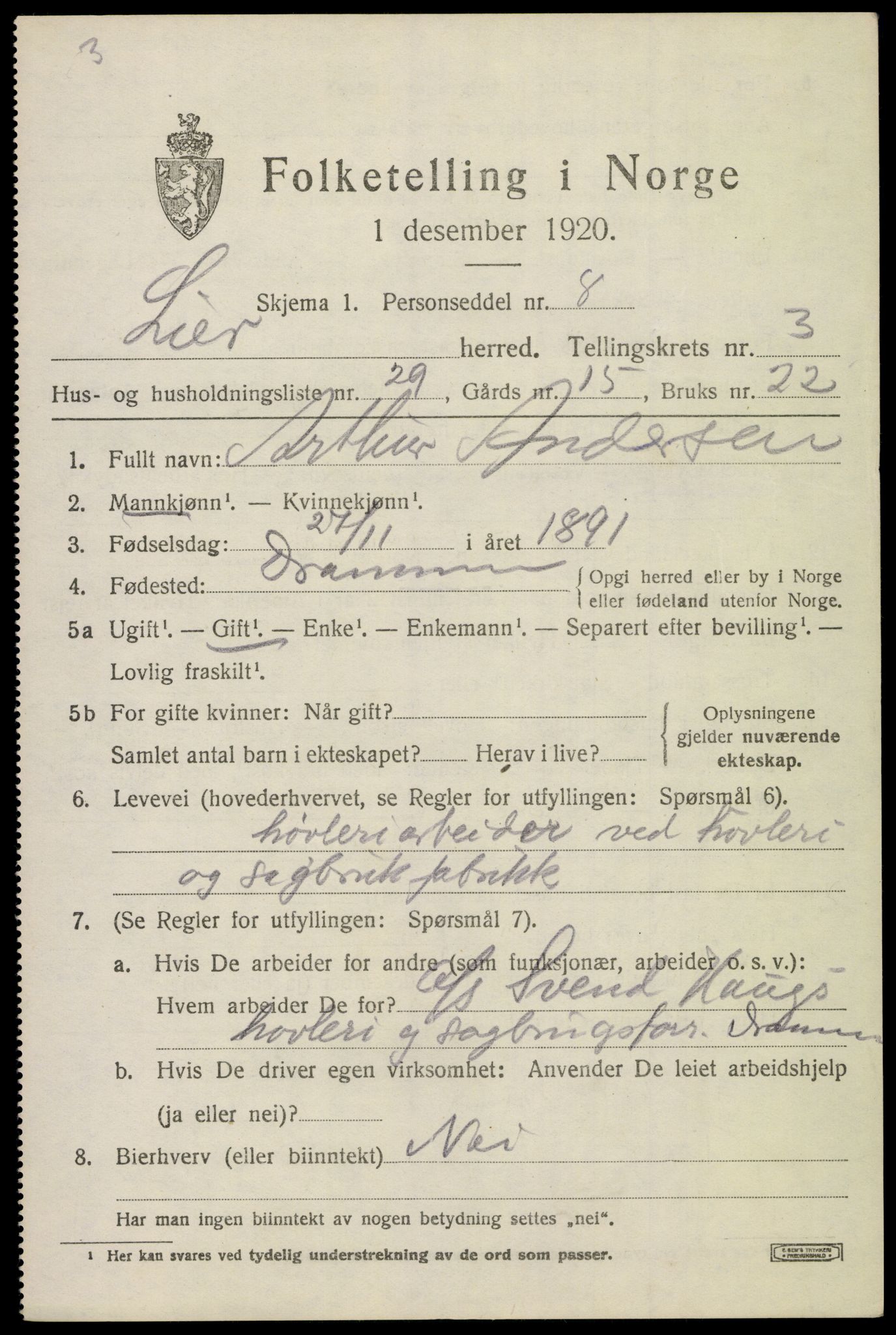 SAKO, 1920 census for Lier, 1920, p. 6432