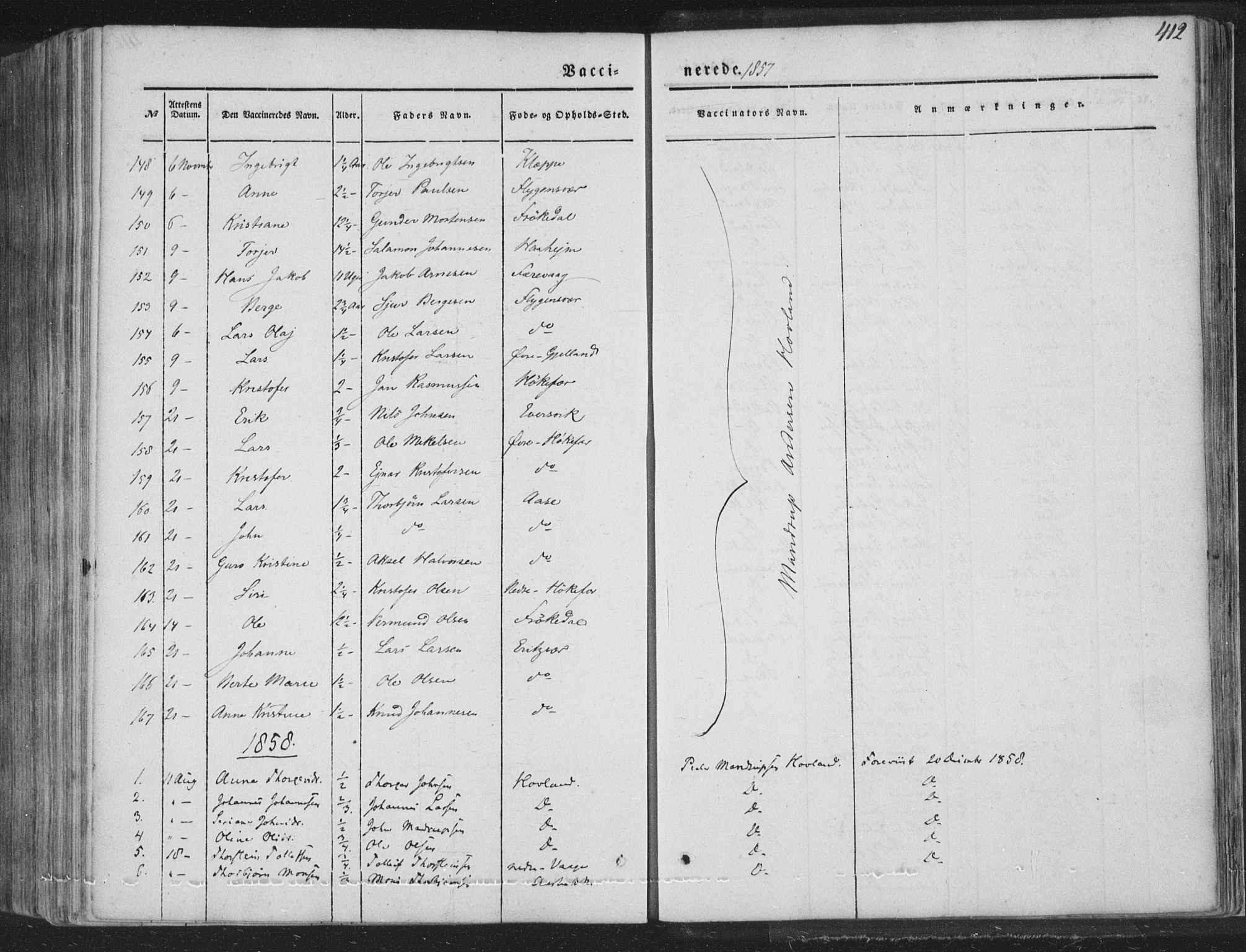 Tysnes sokneprestembete, AV/SAB-A-78601/H/Haa: Parish register (official) no. A 10, 1848-1859, p. 412