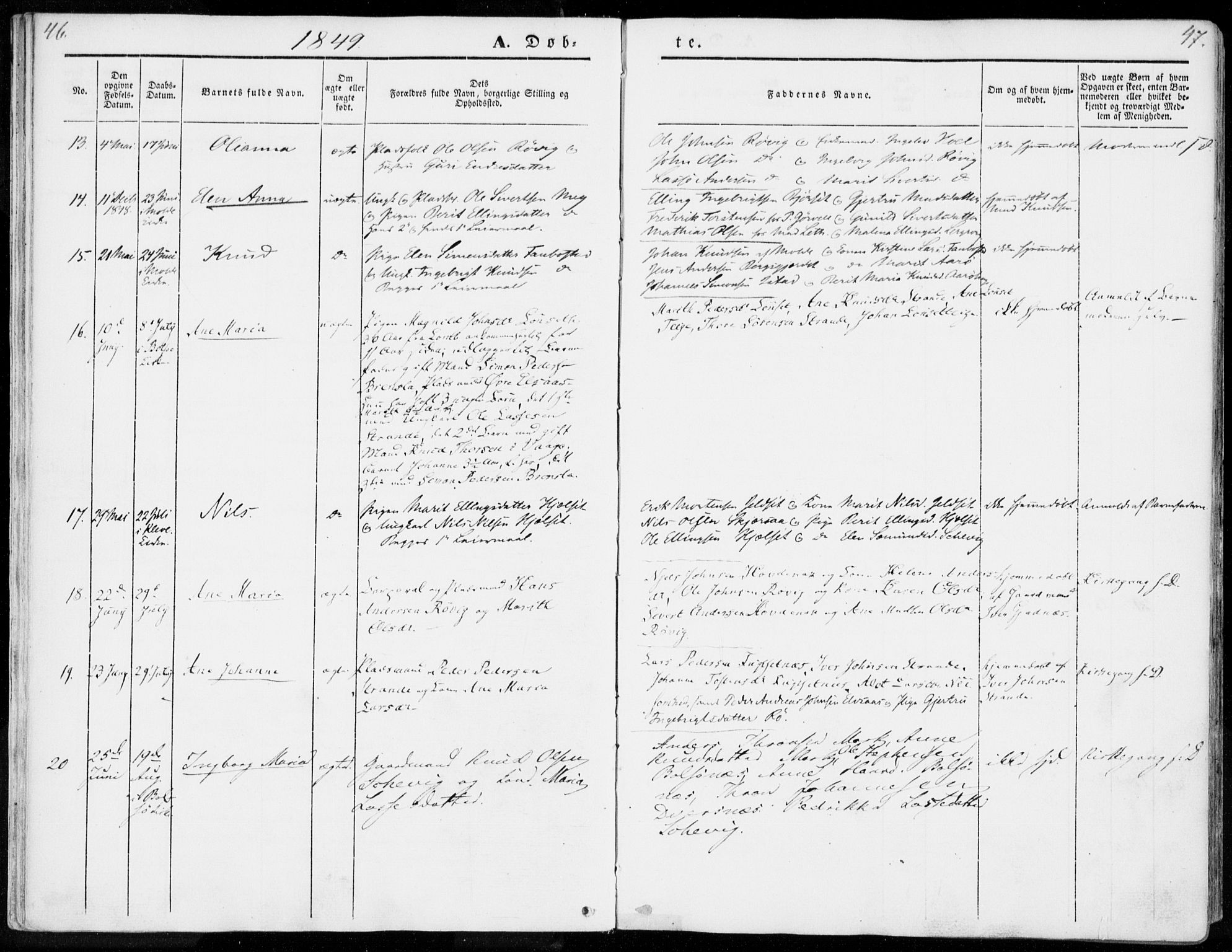 Ministerialprotokoller, klokkerbøker og fødselsregistre - Møre og Romsdal, AV/SAT-A-1454/555/L0653: Parish register (official) no. 555A04, 1843-1869, p. 46-47