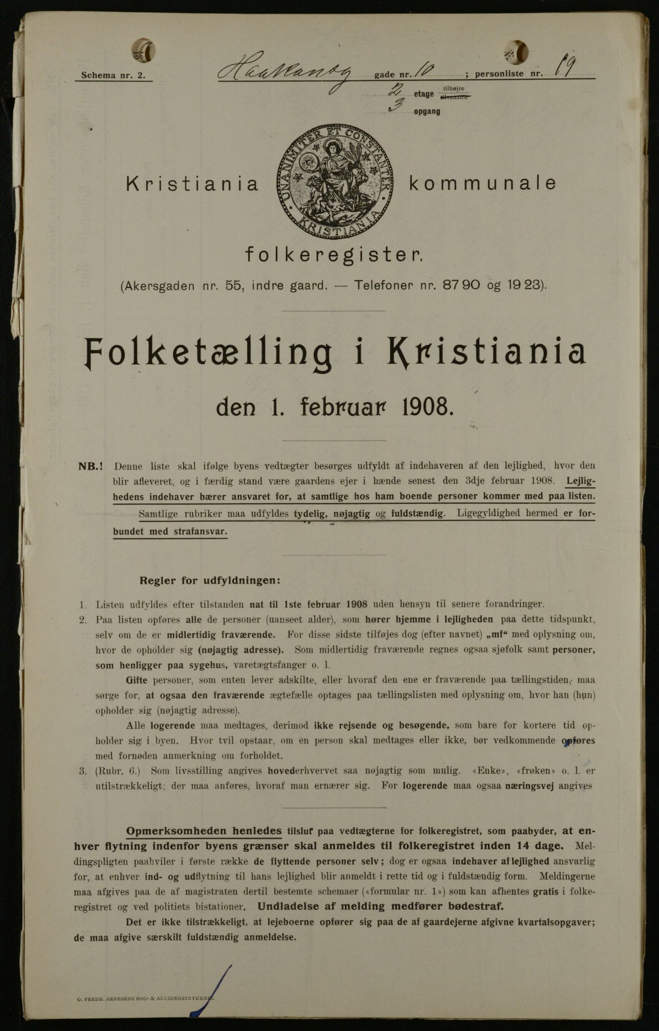 OBA, Municipal Census 1908 for Kristiania, 1908, p. 38445