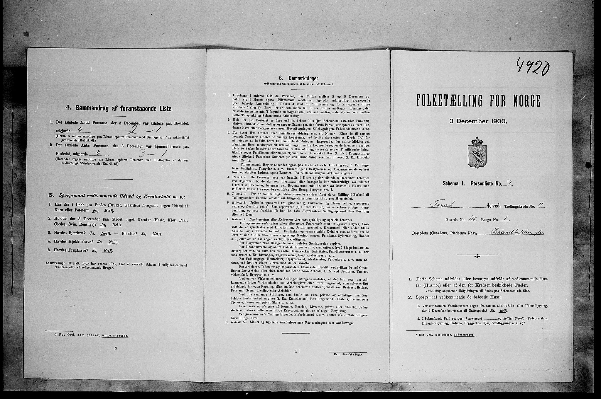 SAH, 1900 census for Tynset, 1900, p. 1012