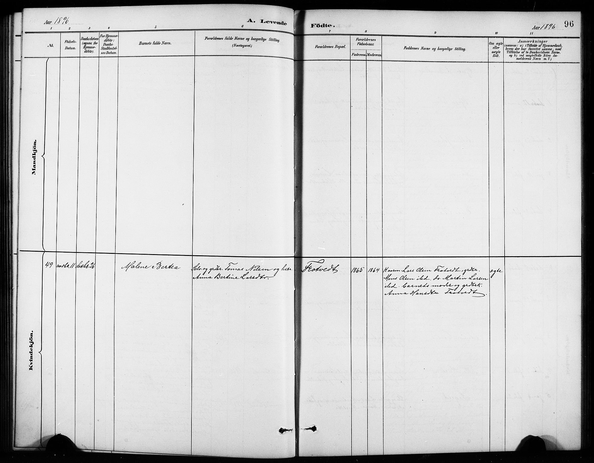 Birkeland Sokneprestembete, AV/SAB-A-74601/H/Hab: Parish register (copy) no. A 4, 1888-1897, p. 96