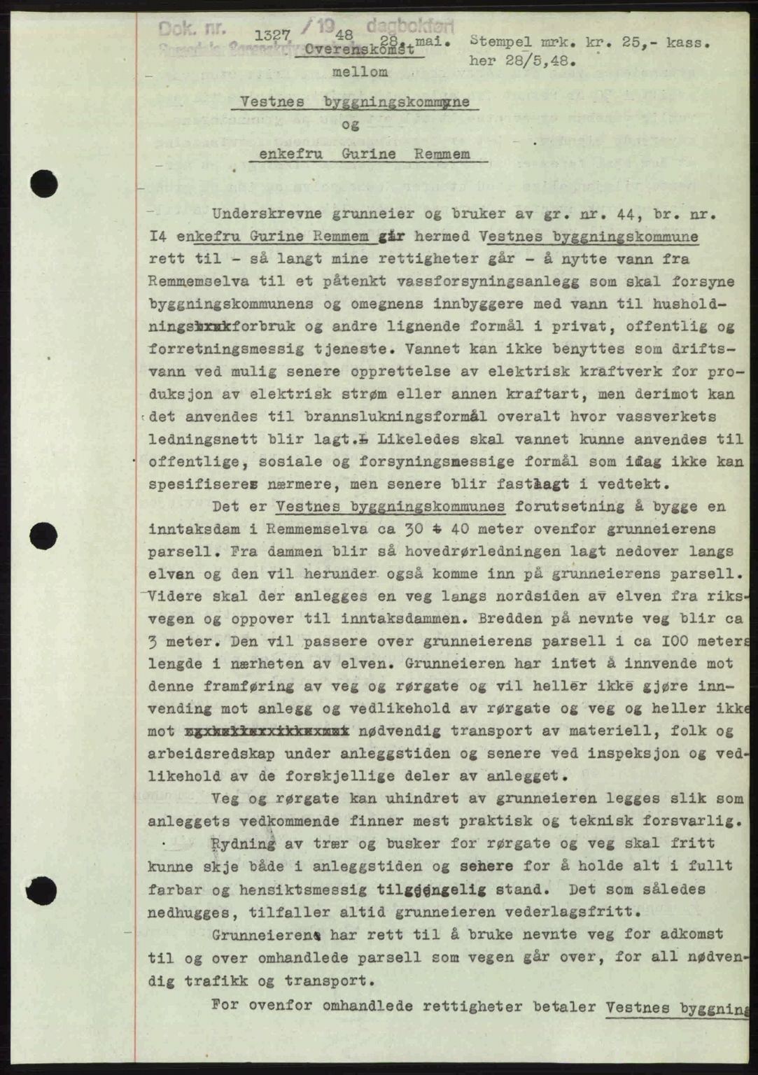 Romsdal sorenskriveri, AV/SAT-A-4149/1/2/2C: Mortgage book no. A26, 1948-1948, Diary no: : 1327/1948