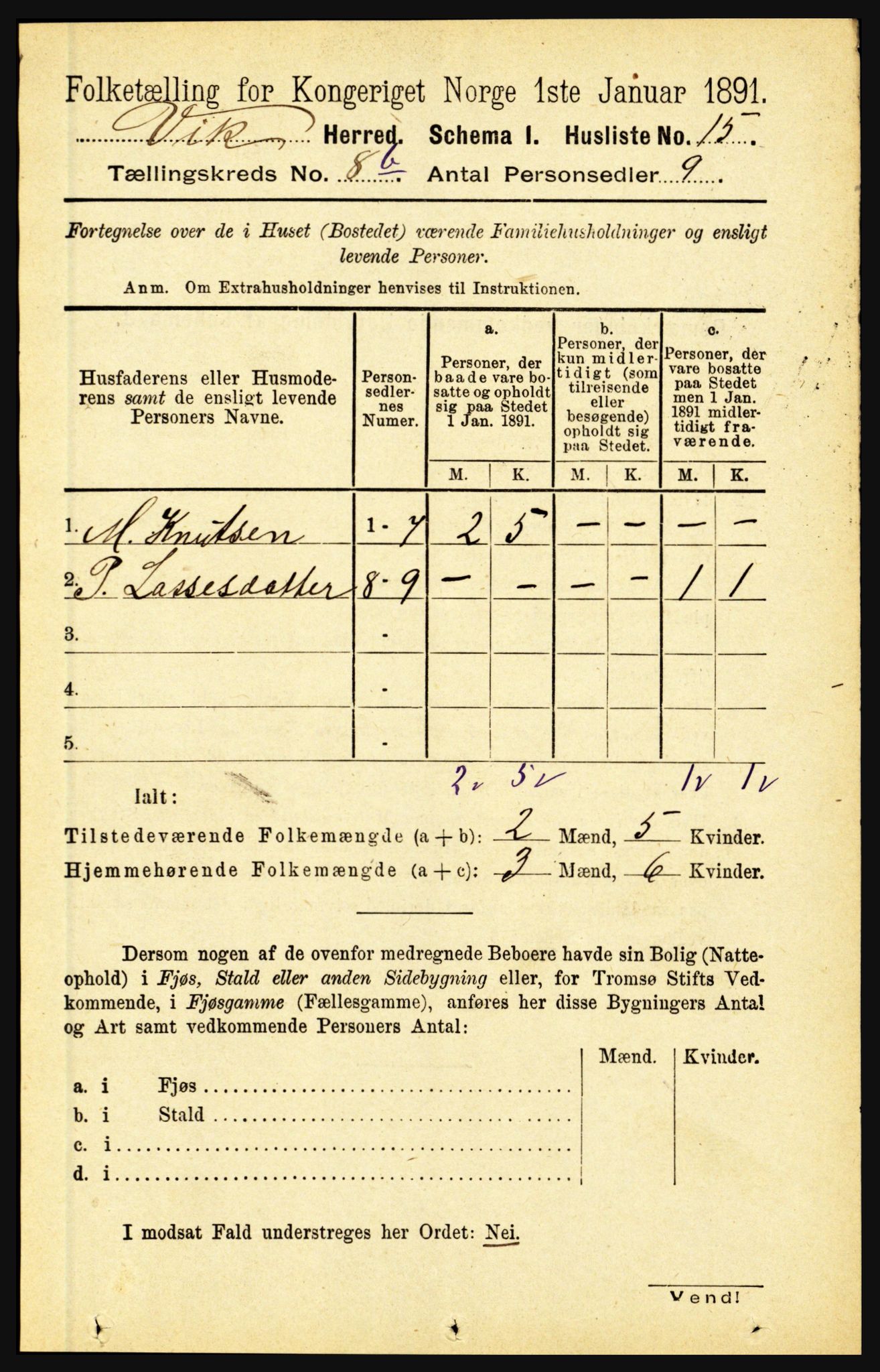 RA, 1891 census for 1417 Vik, 1891, p. 3675