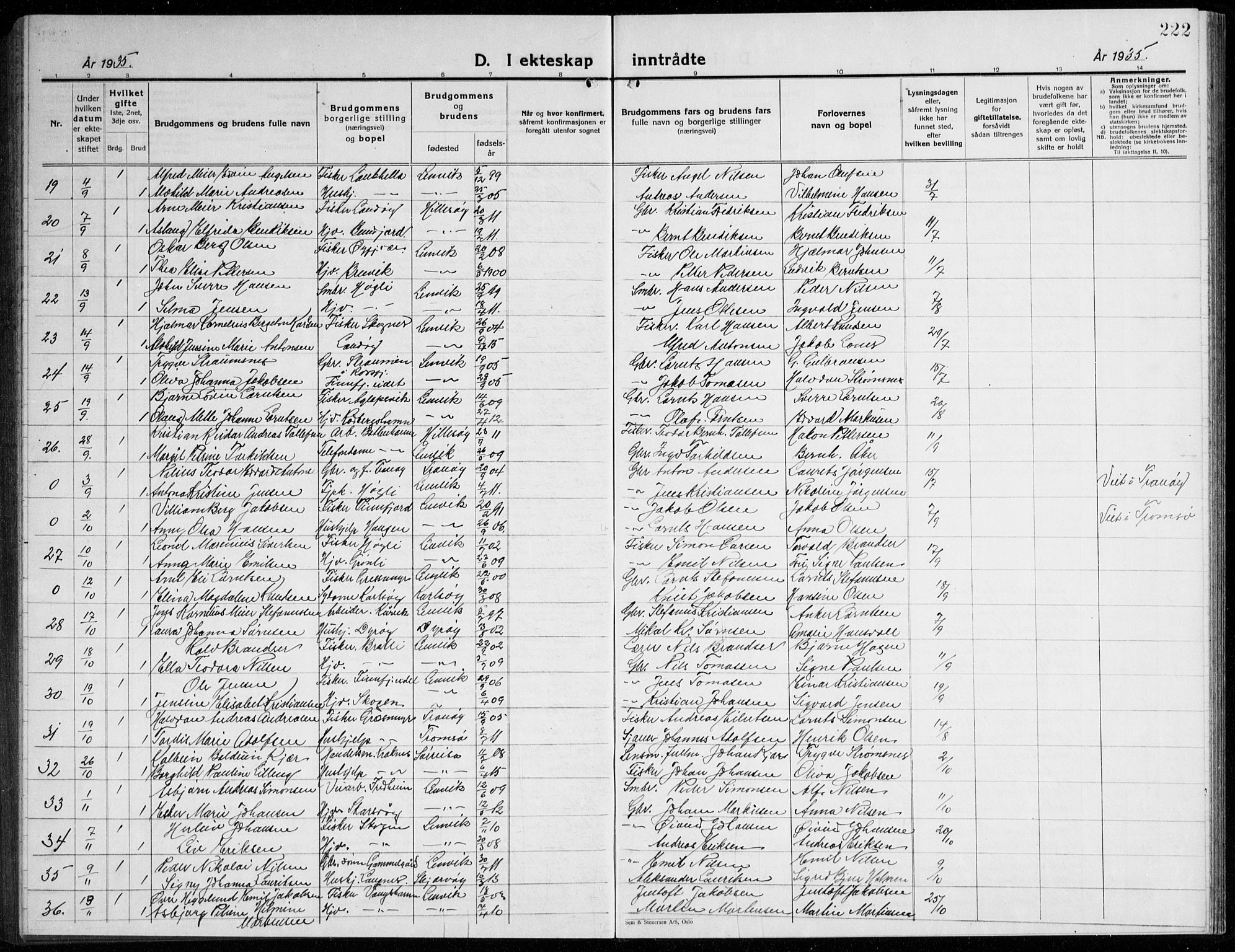 Lenvik sokneprestembete, SATØ/S-1310/H/Ha/Hab/L0010klokker: Parish register (copy) no. 10, 1927-1945, p. 222