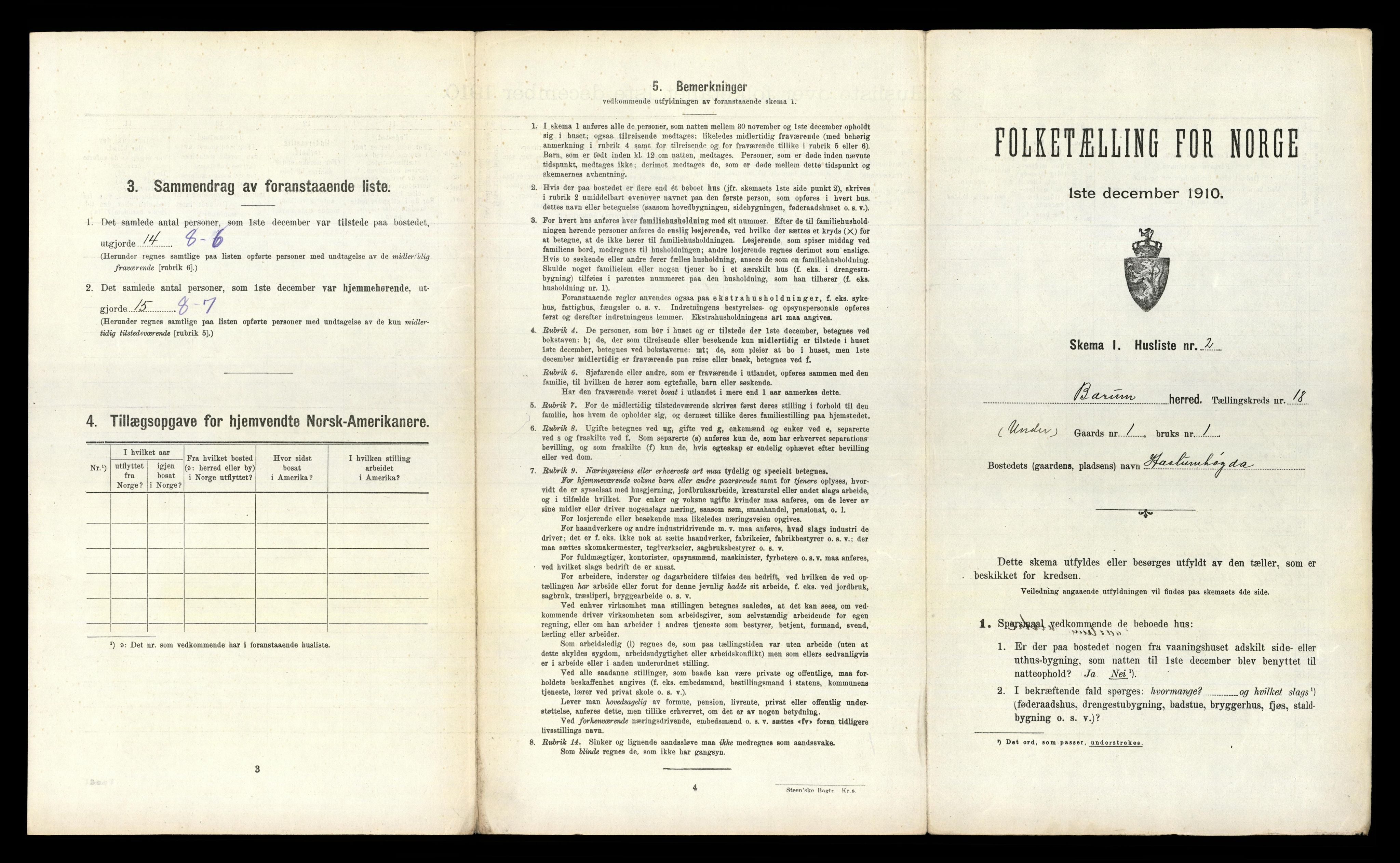 RA, 1910 census for Bærum, 1910, p. 2805