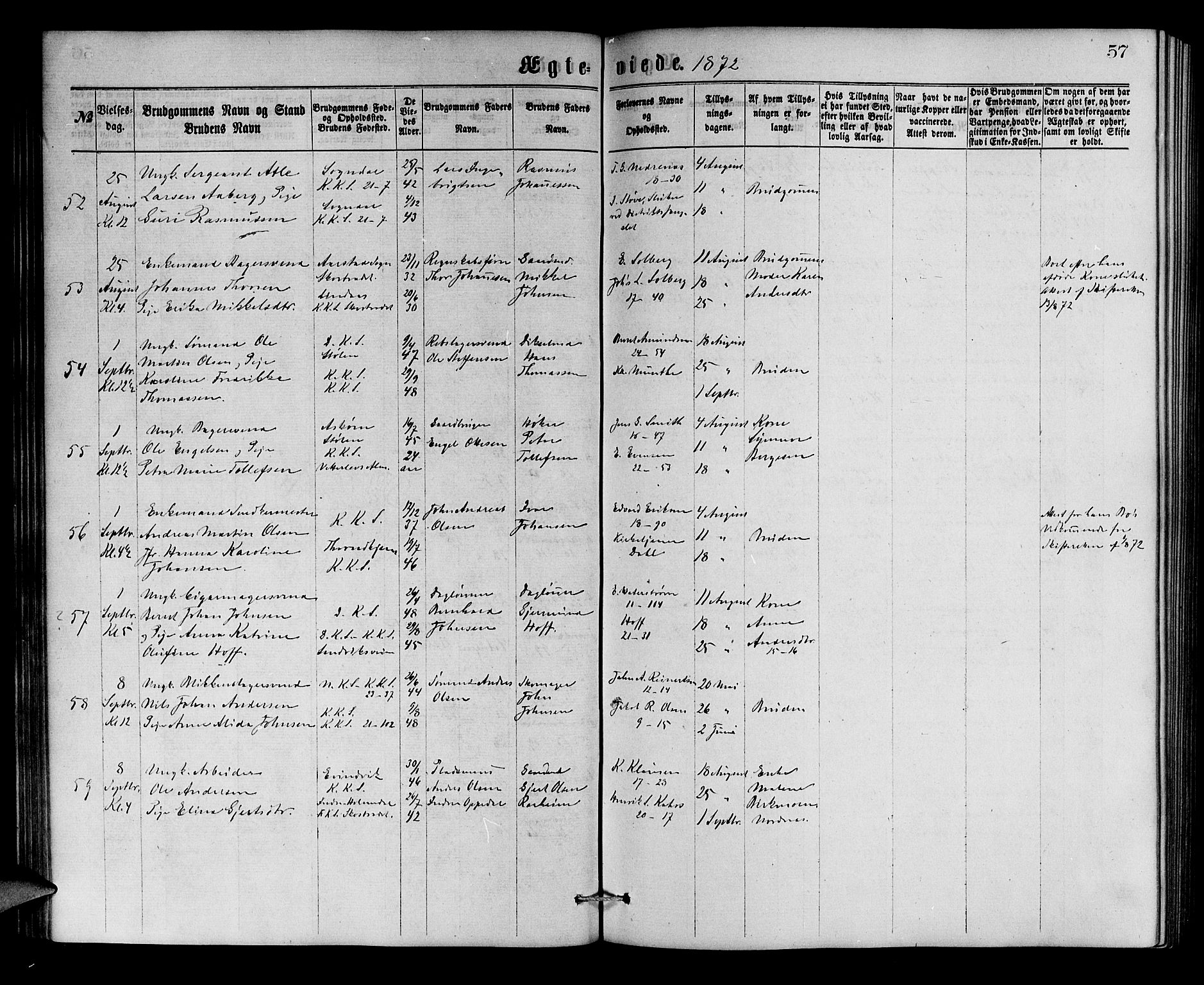 Korskirken sokneprestembete, AV/SAB-A-76101/H/Hab: Parish register (copy) no. D 2, 1867-1886, p. 57