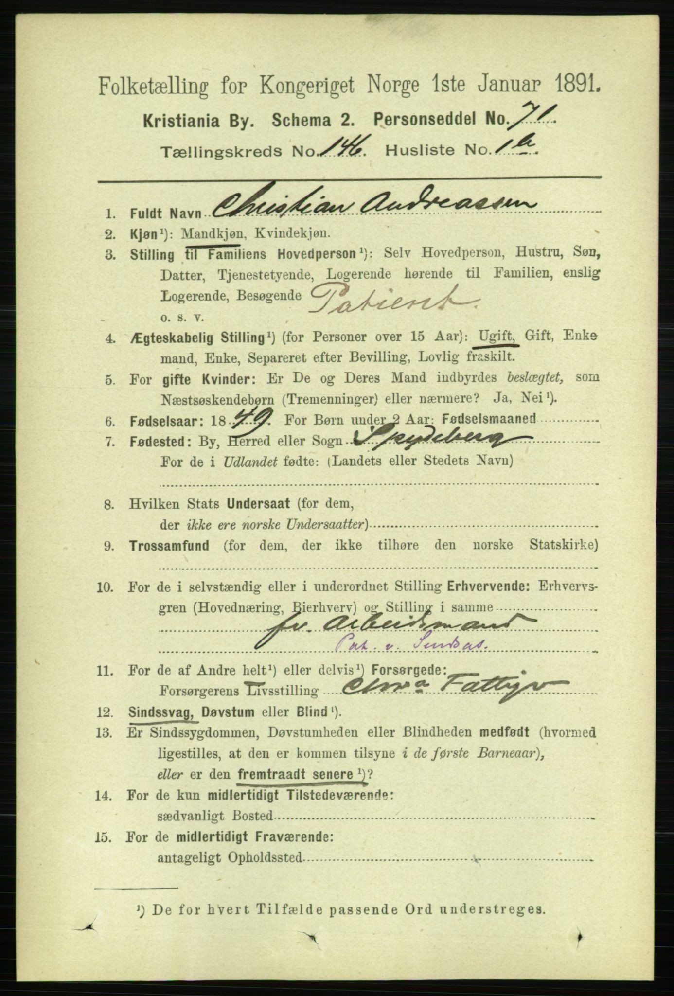 RA, 1891 census for 0301 Kristiania, 1891, p. 80605