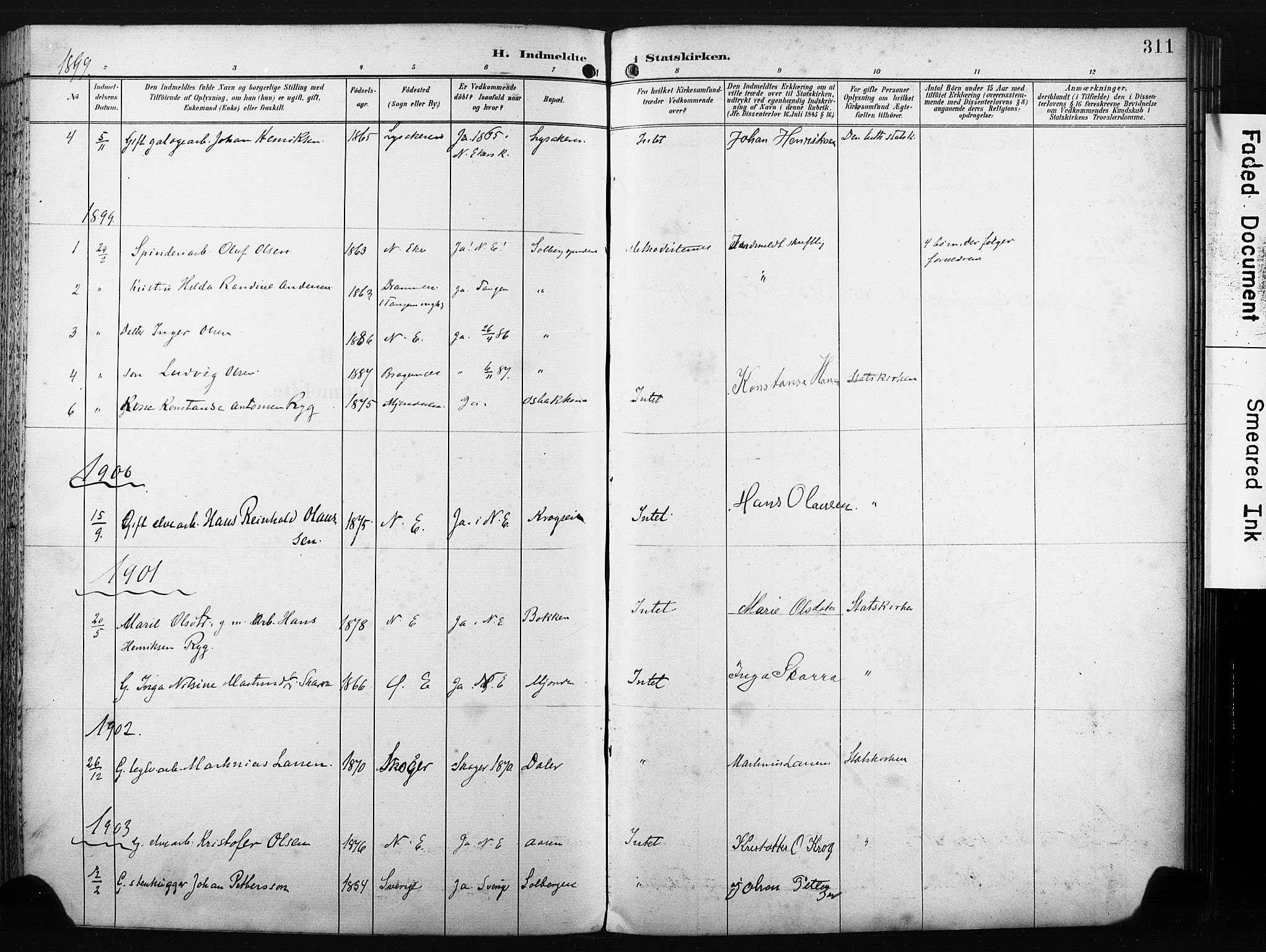 Nedre Eiker kirkebøker, AV/SAKO-A-612/F/Fa/L0005: Parish register (official) no. 5, 1898-1905, p. 311