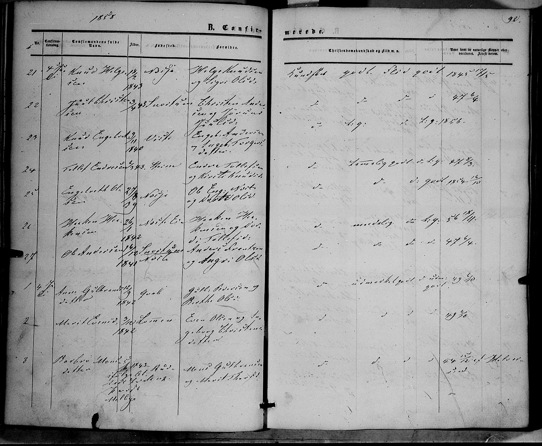 Vestre Slidre prestekontor, AV/SAH-PREST-136/H/Ha/Haa/L0002: Parish register (official) no. 2, 1856-1864, p. 92