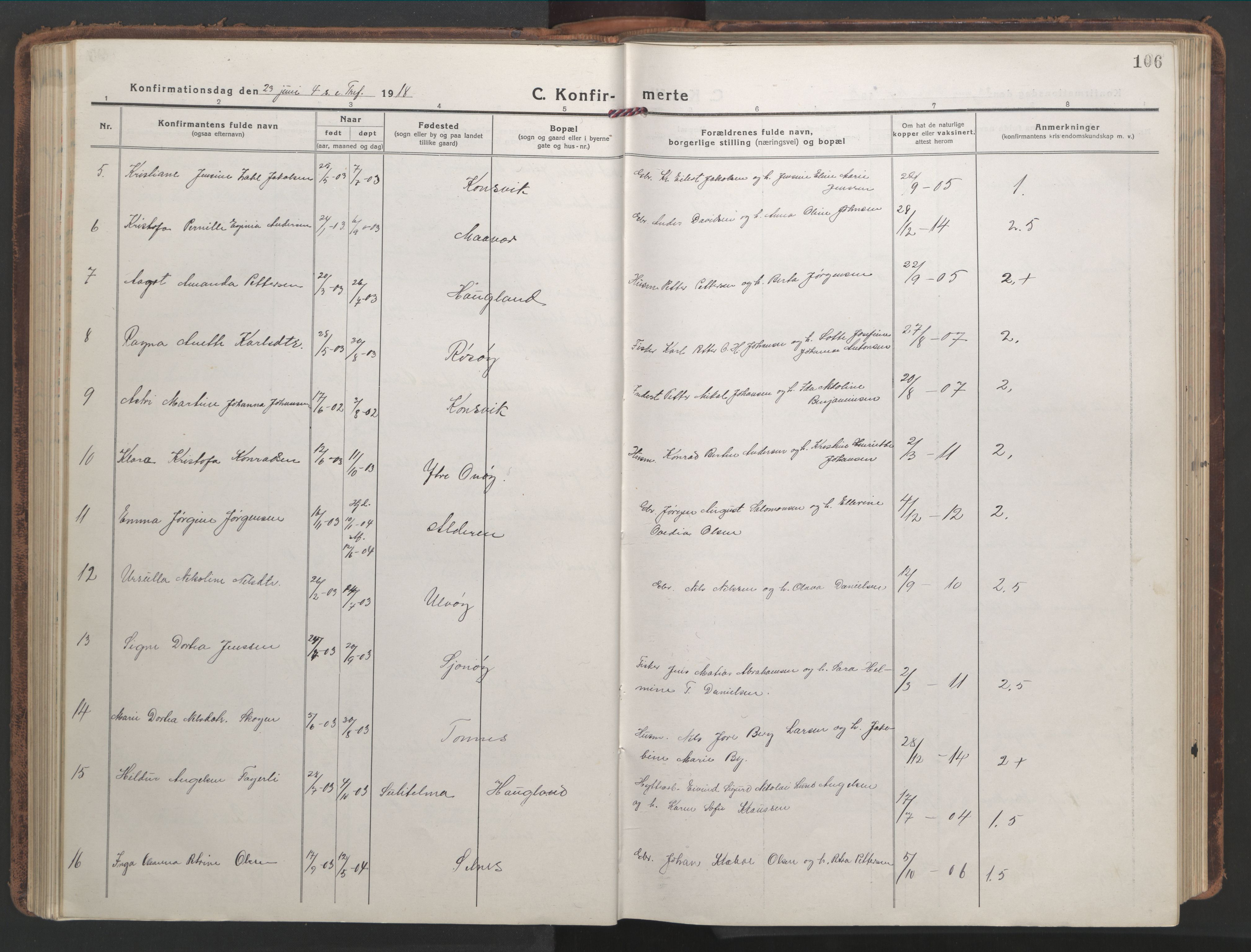 Ministerialprotokoller, klokkerbøker og fødselsregistre - Nordland, AV/SAT-A-1459/839/L0574: Parish register (copy) no. 839C04, 1918-1950, p. 106