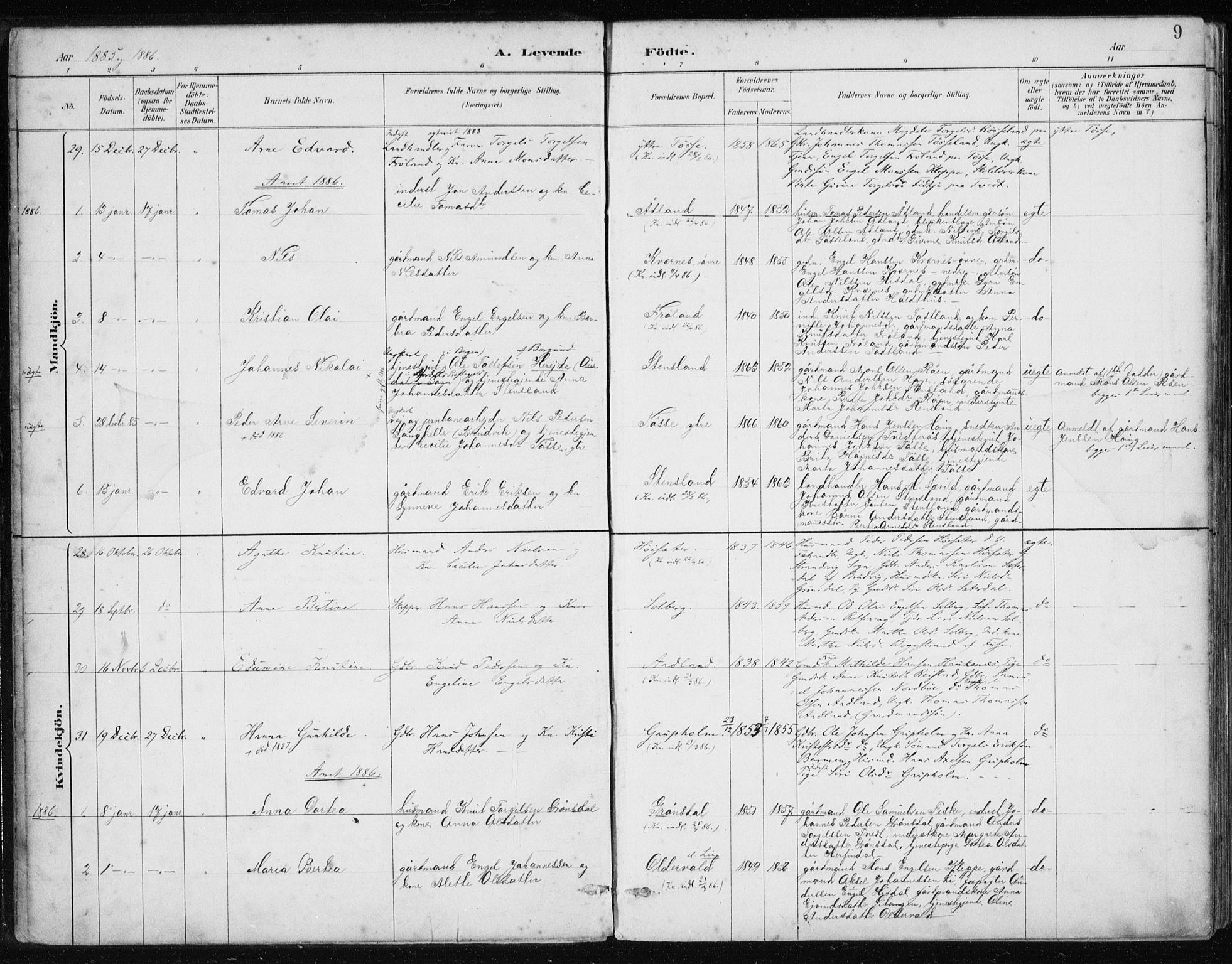 Samnanger Sokneprestembete, AV/SAB-A-77501/H/Haa: Parish register (official) no. A 1, 1885-1901, p. 9