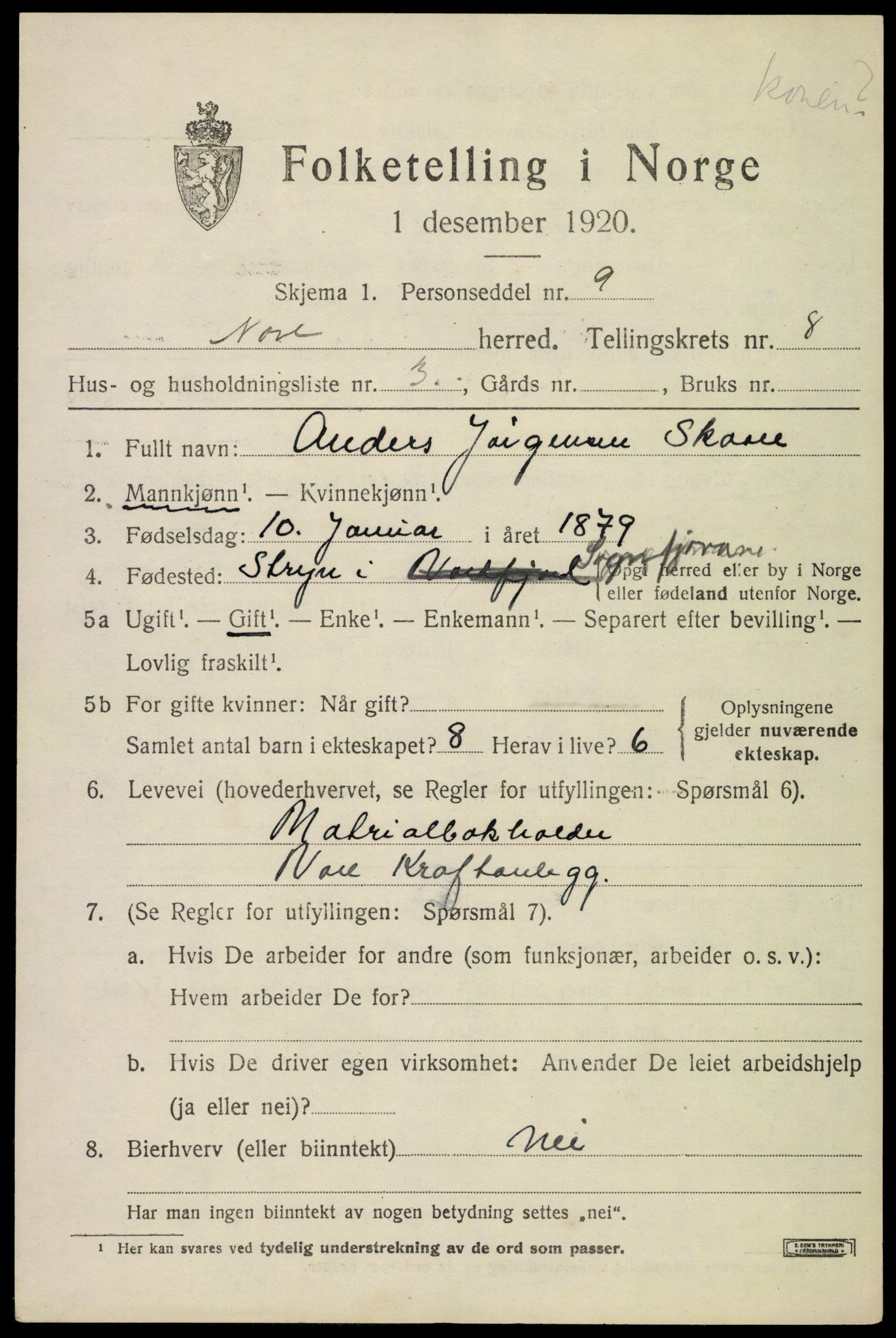 SAKO, 1920 census for Nore, 1920, p. 4034