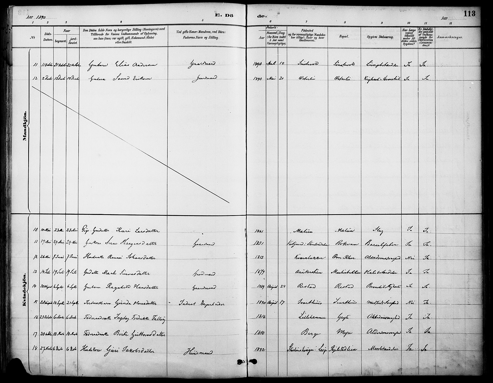 Østre Gausdal prestekontor, AV/SAH-PREST-092/H/Ha/Haa/L0002: Parish register (official) no. 2, 1887-1897, p. 113