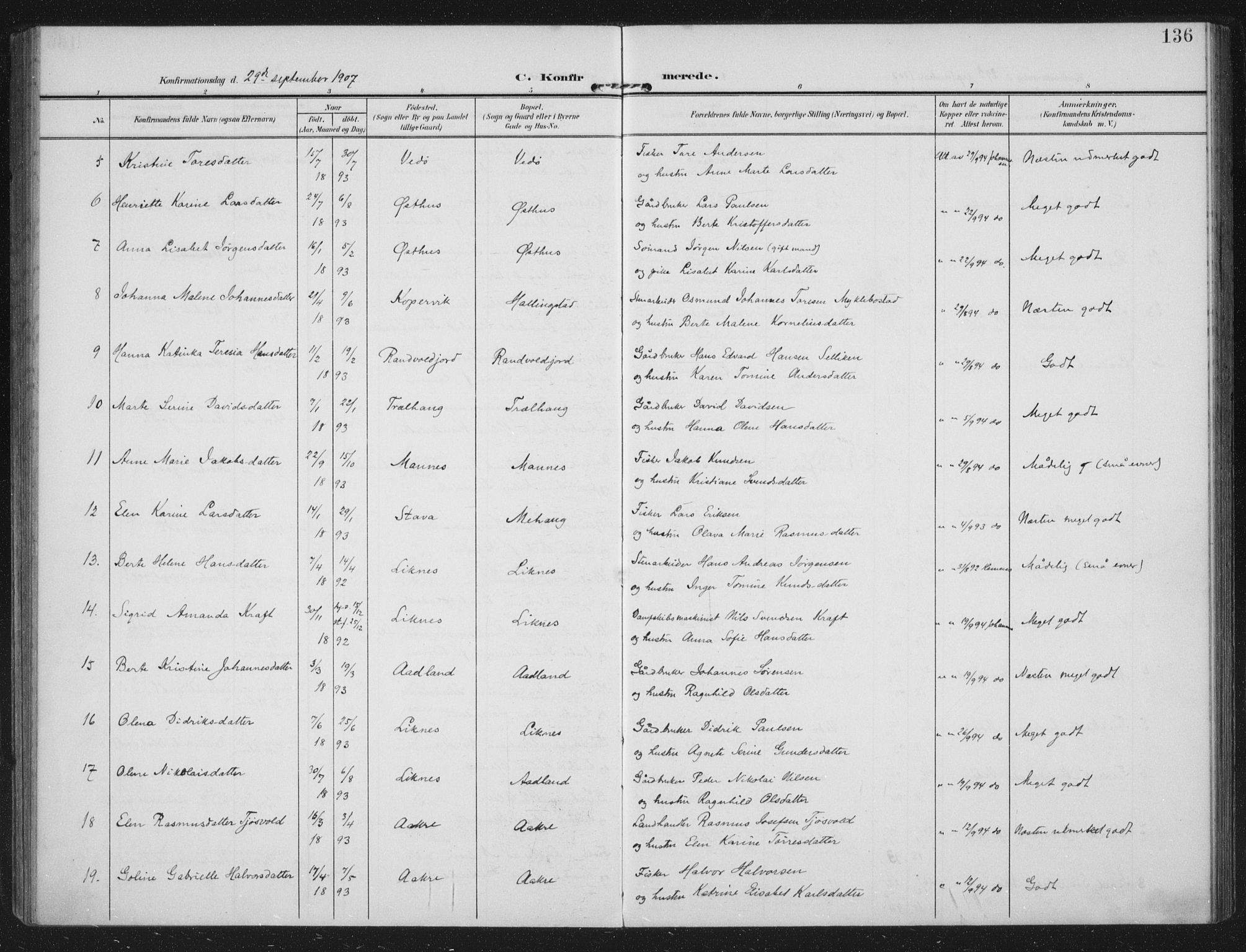 Kopervik sokneprestkontor, AV/SAST-A-101850/H/Ha/Haa/L0005: Parish register (official) no. A 5, 1906-1924, p. 136