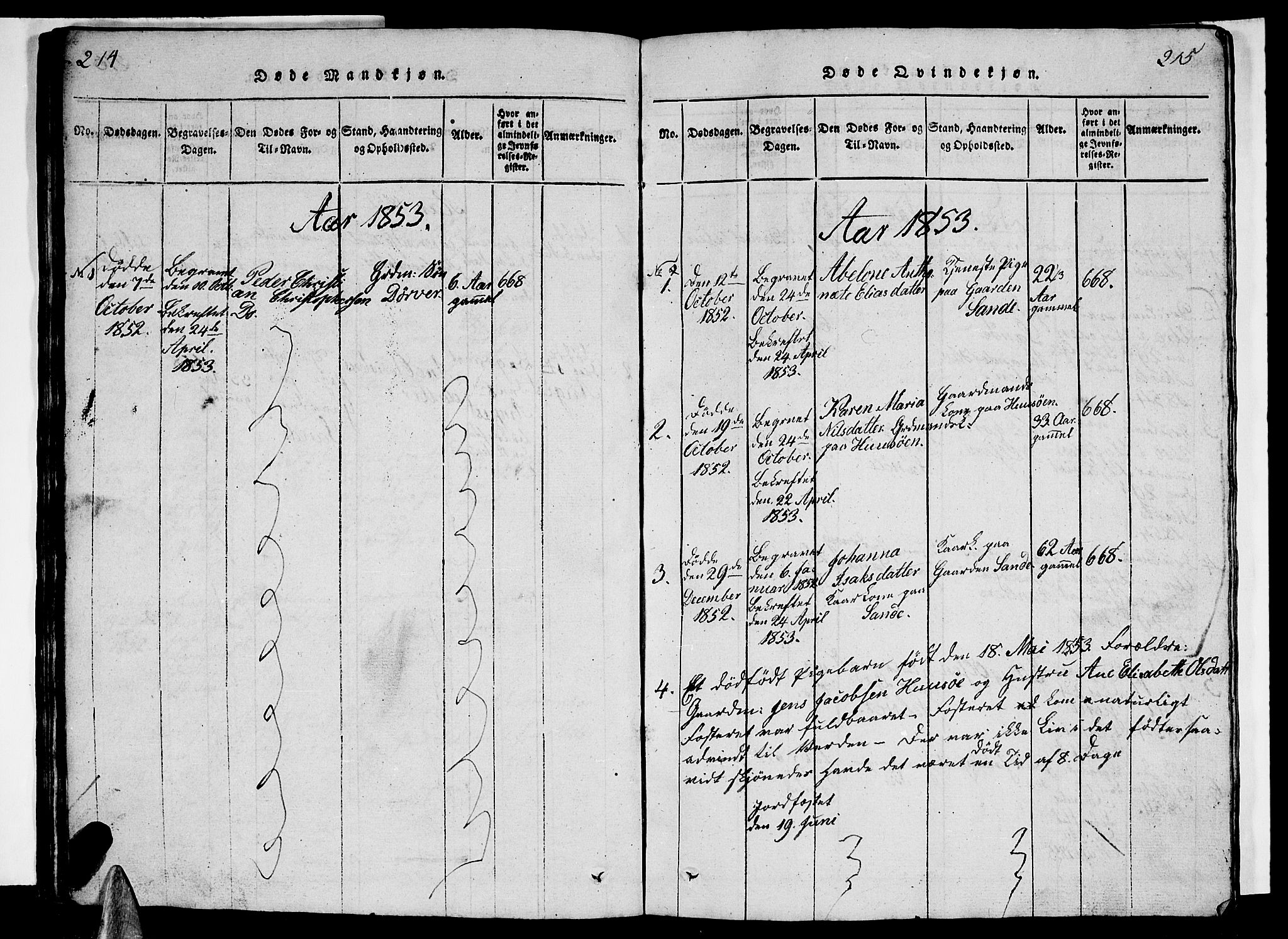 Ministerialprotokoller, klokkerbøker og fødselsregistre - Nordland, AV/SAT-A-1459/840/L0581: Parish register (copy) no. 840C01, 1820-1873, p. 214-215