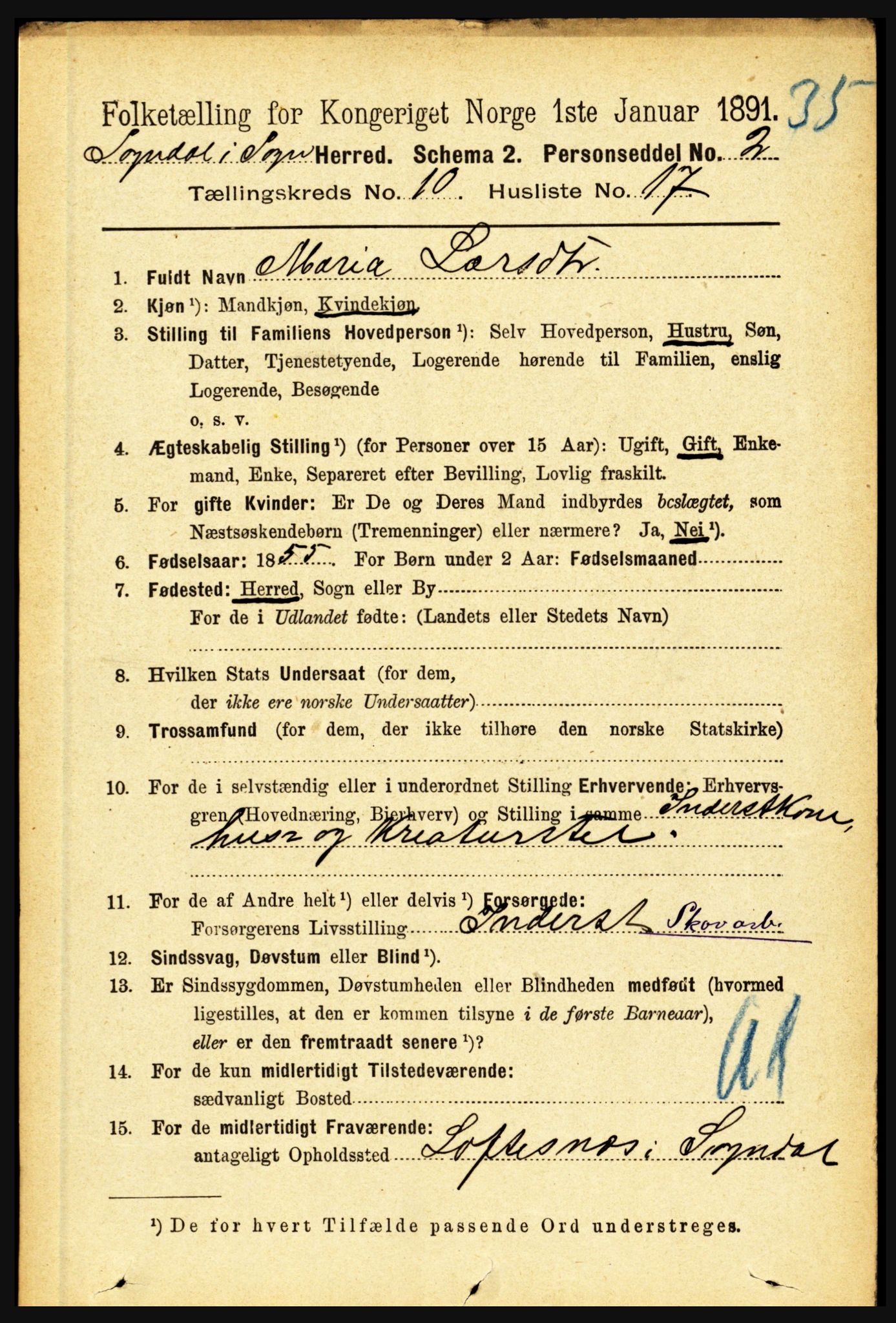 RA, 1891 census for 1420 Sogndal, 1891, p. 4052
