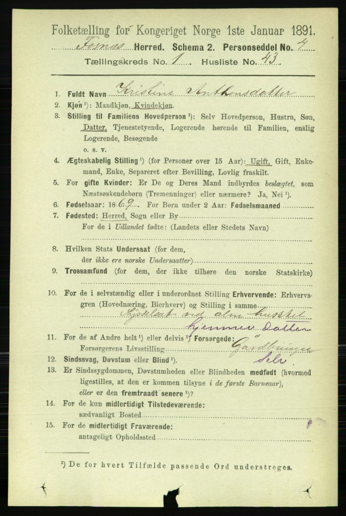 RA, 1891 census for 1748 Fosnes, 1891, p. 355