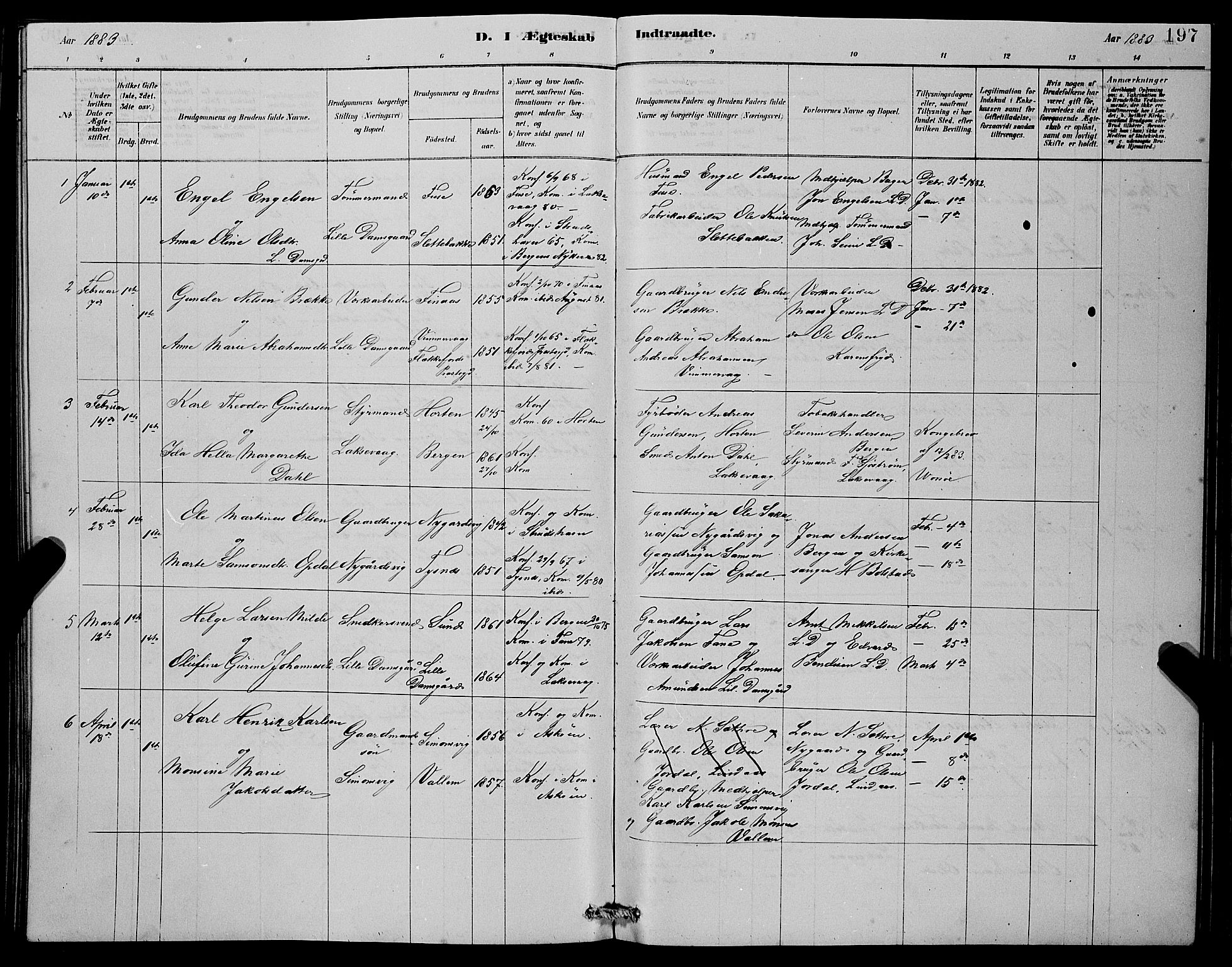 Laksevåg Sokneprestembete, SAB/A-76501/H/Ha/Hab/Haba/L0002: Parish register (copy) no. A 2, 1877-1887, p. 197