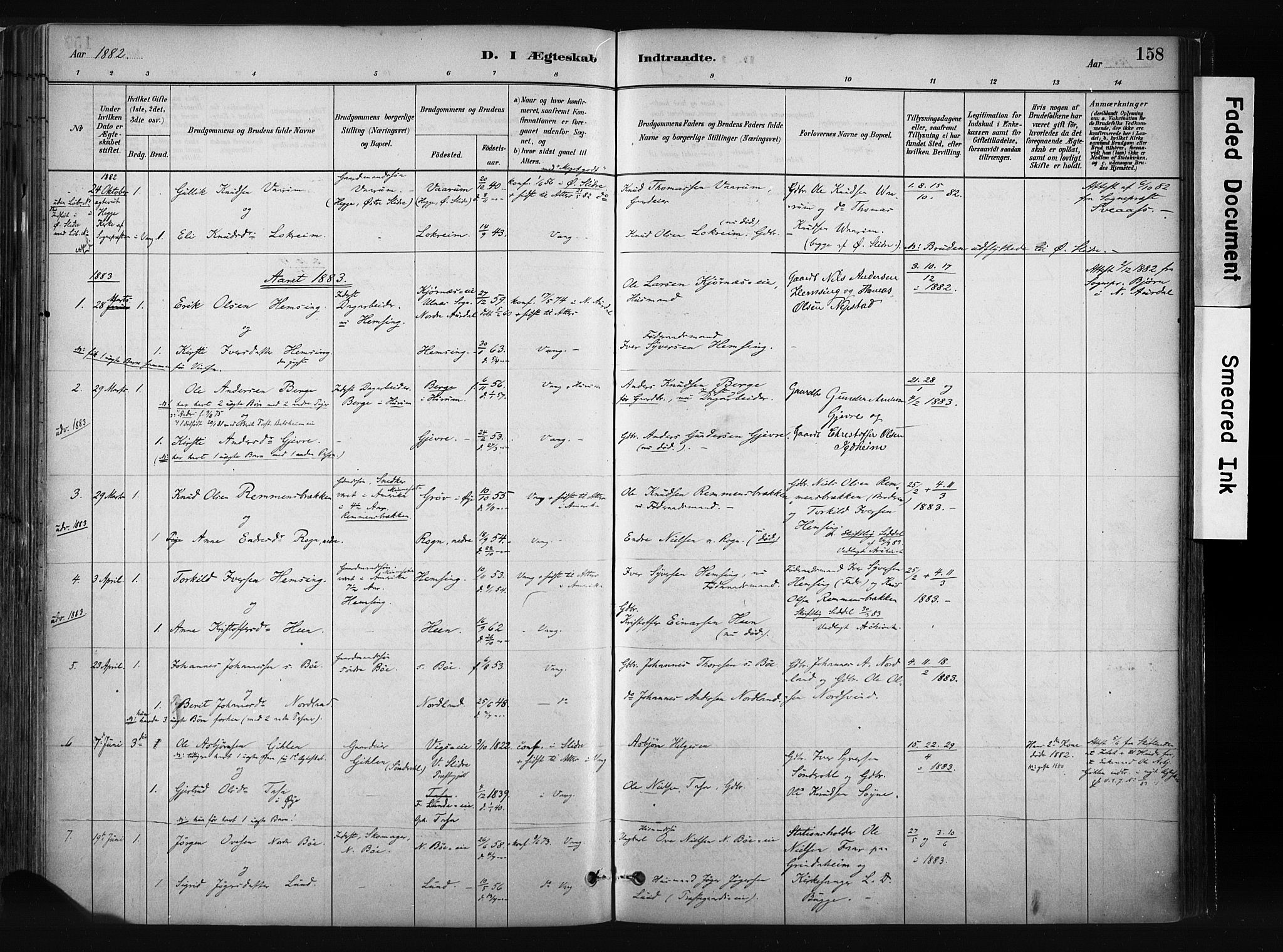 Vang prestekontor, Valdres, SAH/PREST-140/H/Ha/L0008: Parish register (official) no. 8, 1882-1910, p. 158