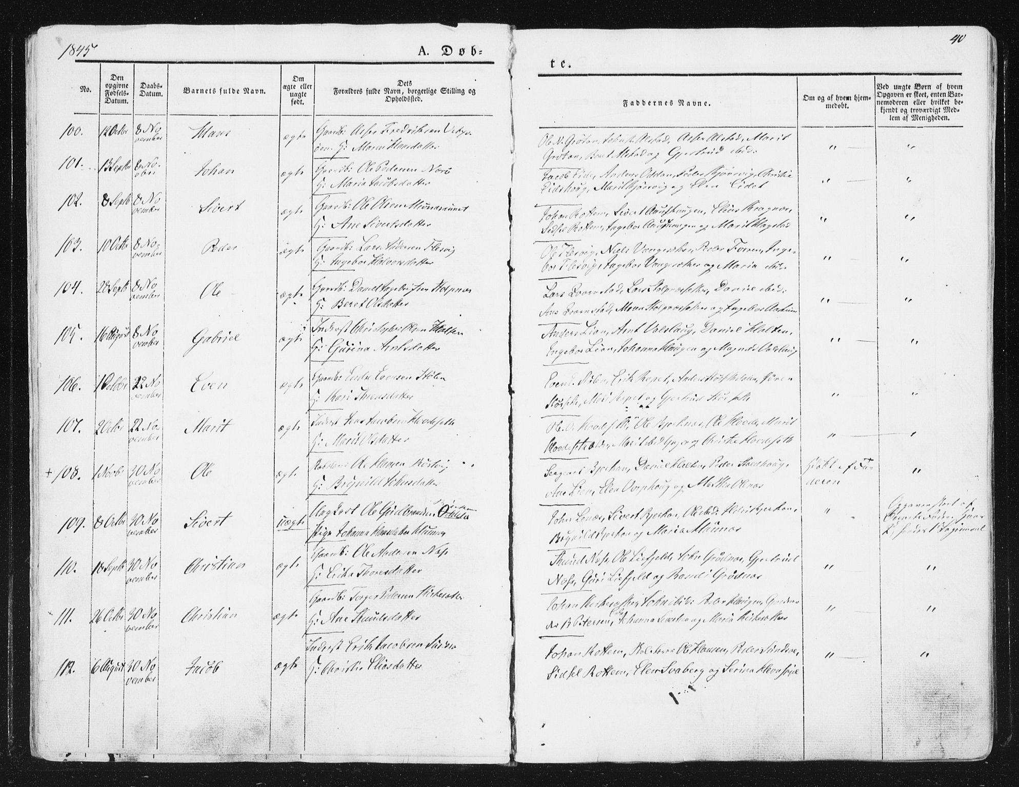 Ministerialprotokoller, klokkerbøker og fødselsregistre - Sør-Trøndelag, SAT/A-1456/630/L0493: Parish register (official) no. 630A06, 1841-1851, p. 40