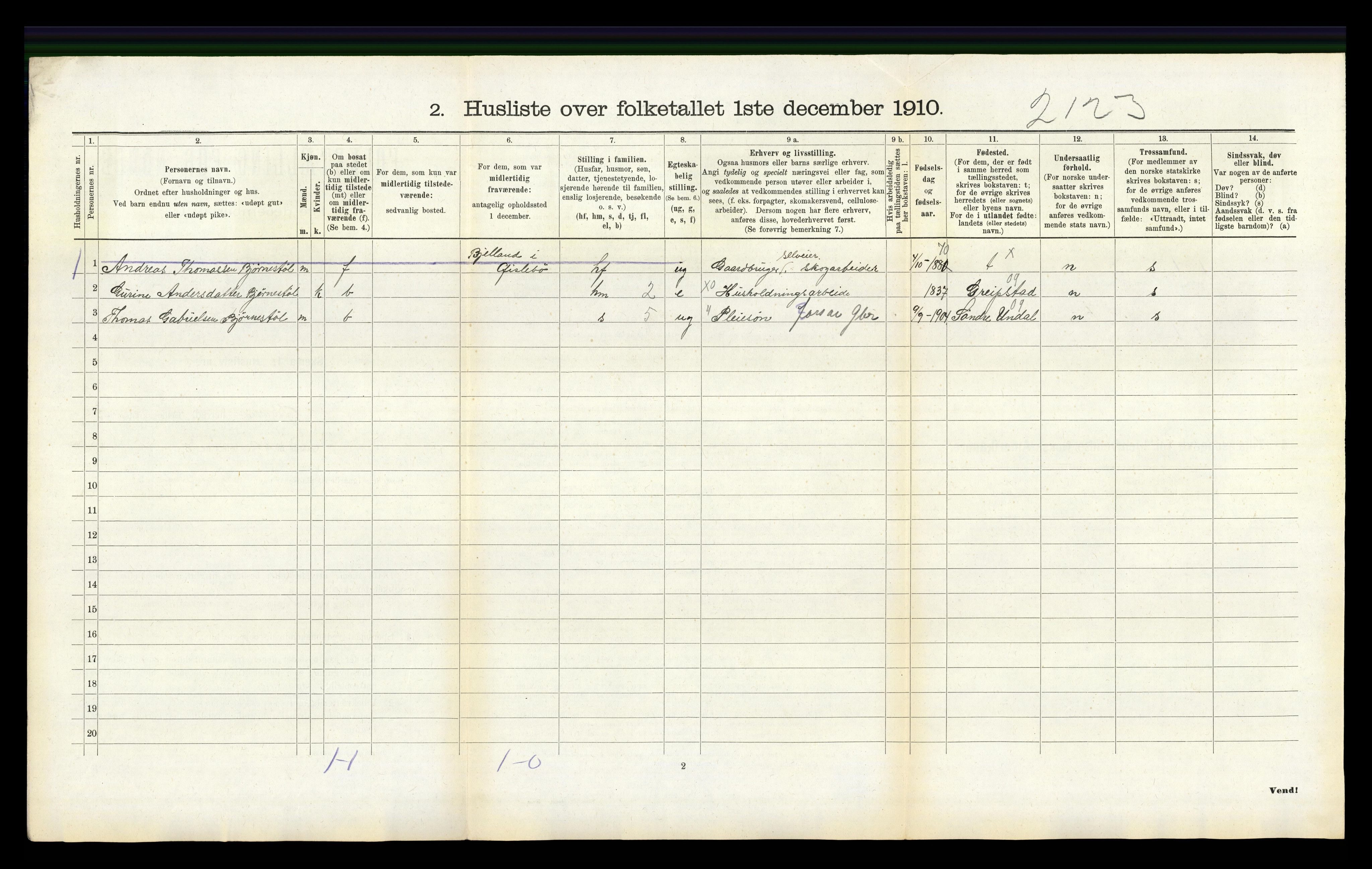 RA, 1910 census for Øyslebø, 1910, p. 257