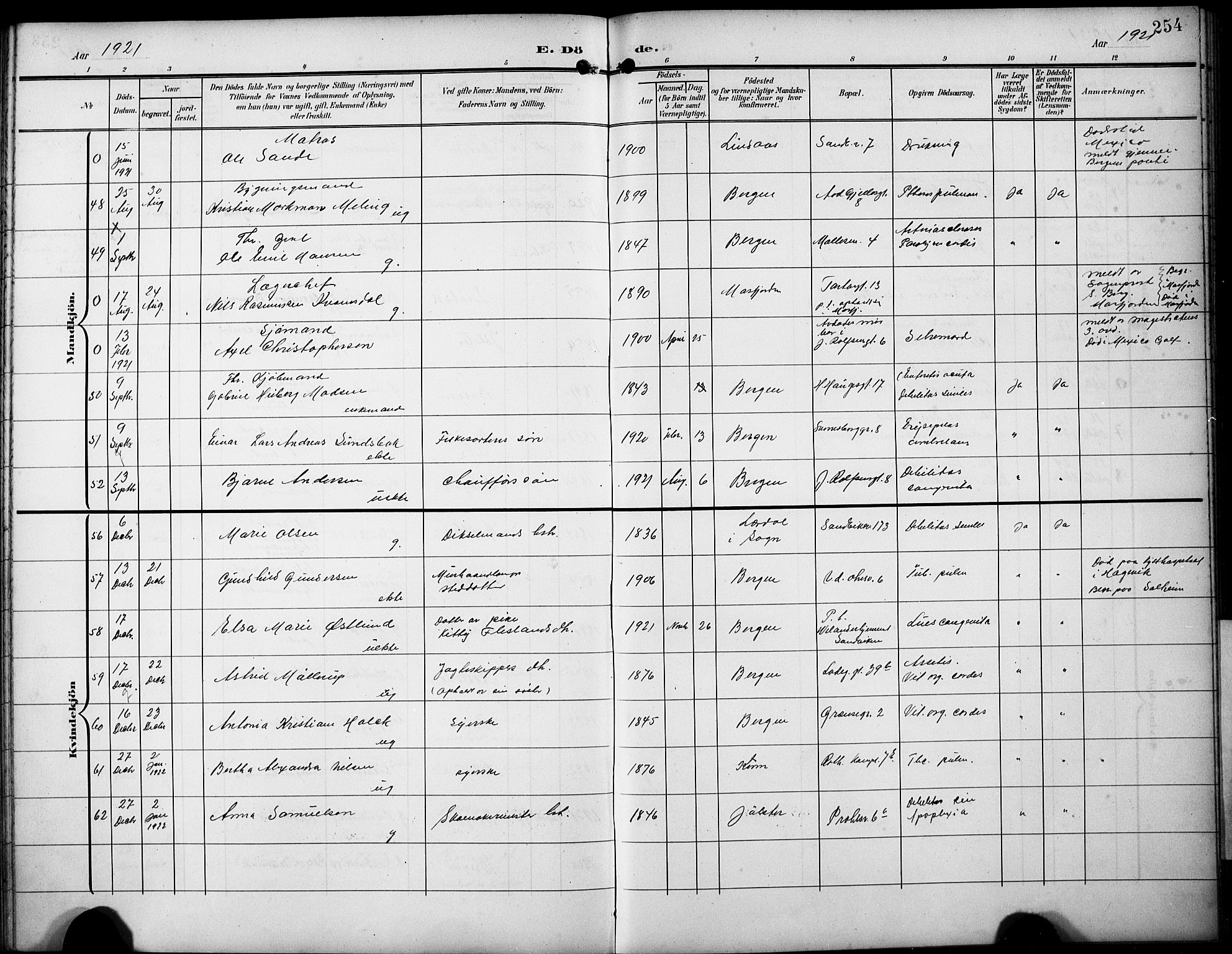 Sandviken Sokneprestembete, AV/SAB-A-77601/H/Hb/L0017: Parish register (copy) no. E 1, 1903-1926, p. 254