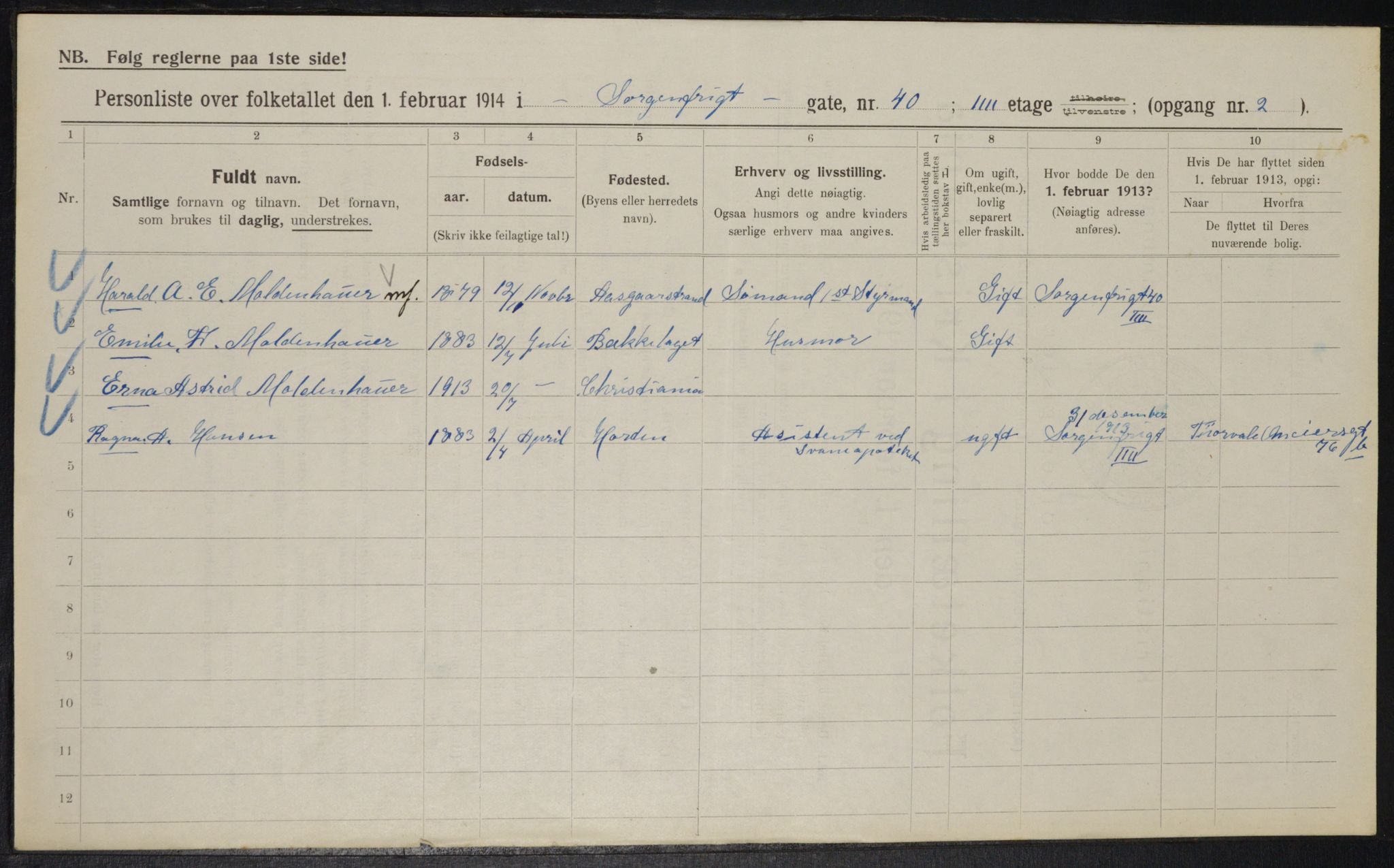 OBA, Municipal Census 1914 for Kristiania, 1914, p. 100315