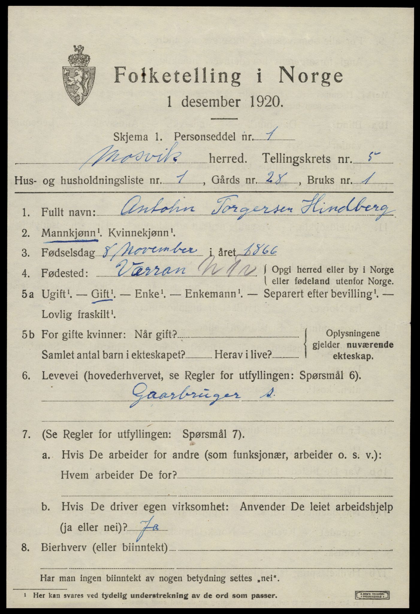 SAT, 1920 census for Mosvik, 1920, p. 1518