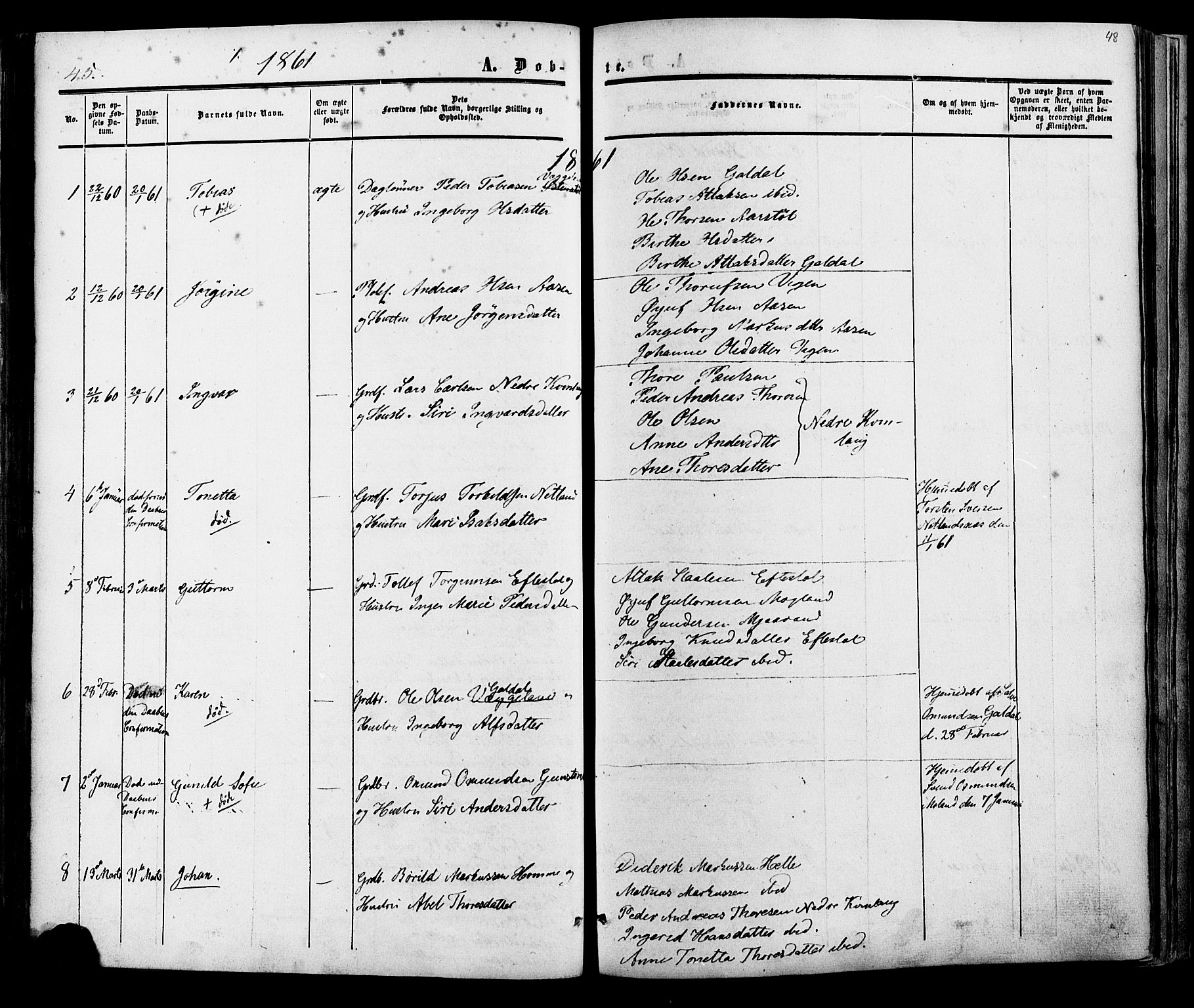 Fjotland sokneprestkontor, AV/SAK-1111-0010/F/Fa/L0001: Parish register (official) no. A 1, 1850-1879, p. 48