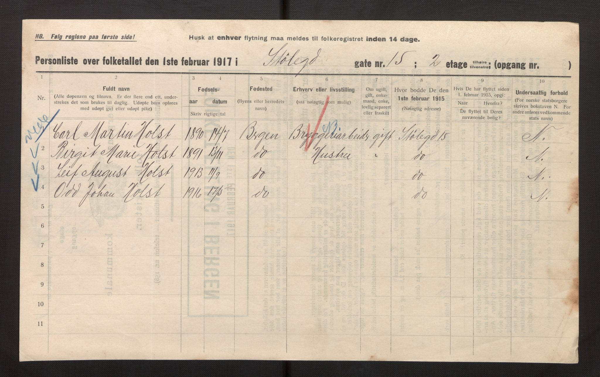 SAB, Municipal Census 1917 for Bergen, 1917, p. 39237