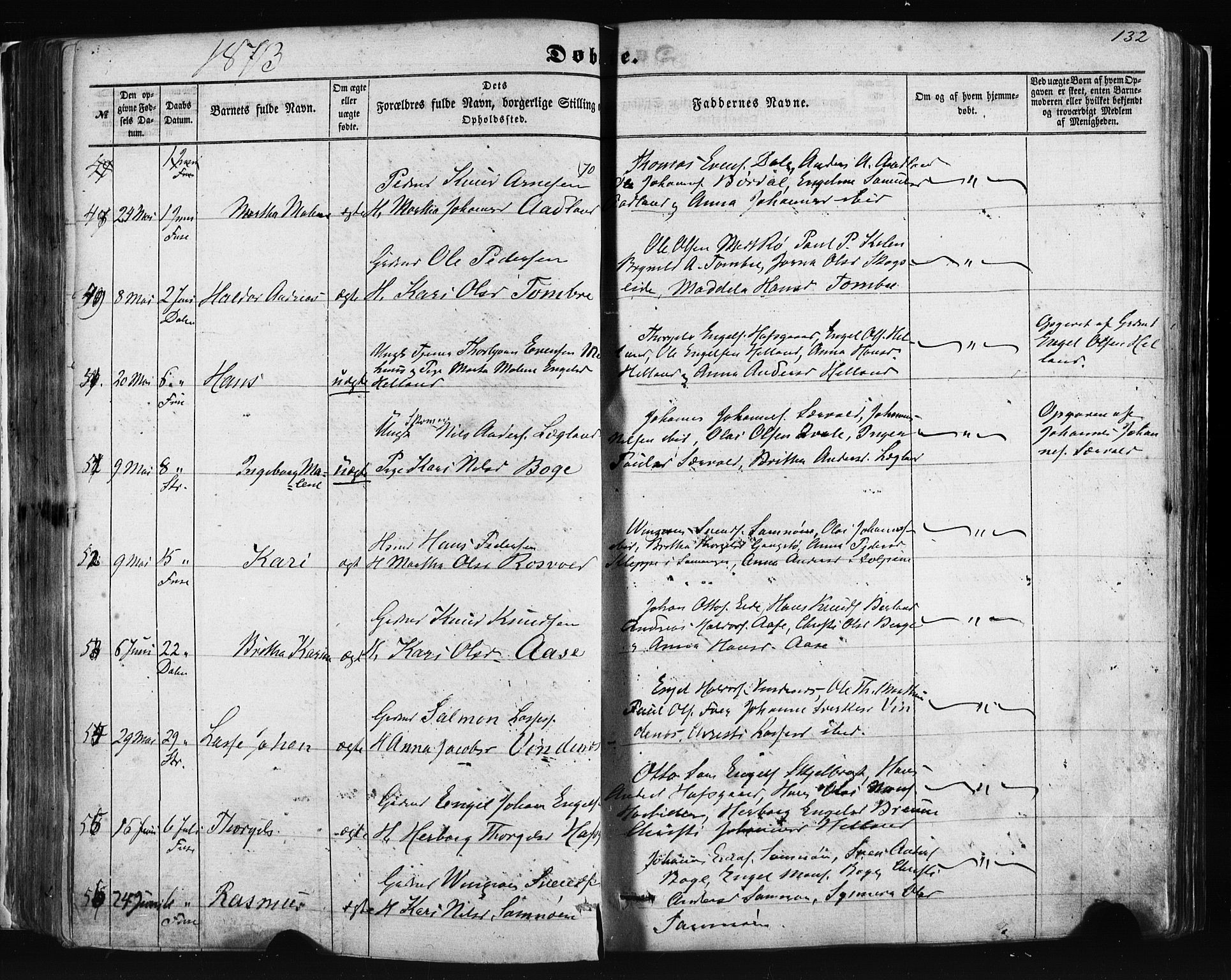 Fusa sokneprestembete, AV/SAB-A-75401/H/Haa: Parish register (official) no. A 1I, 1855-1879, p. 132