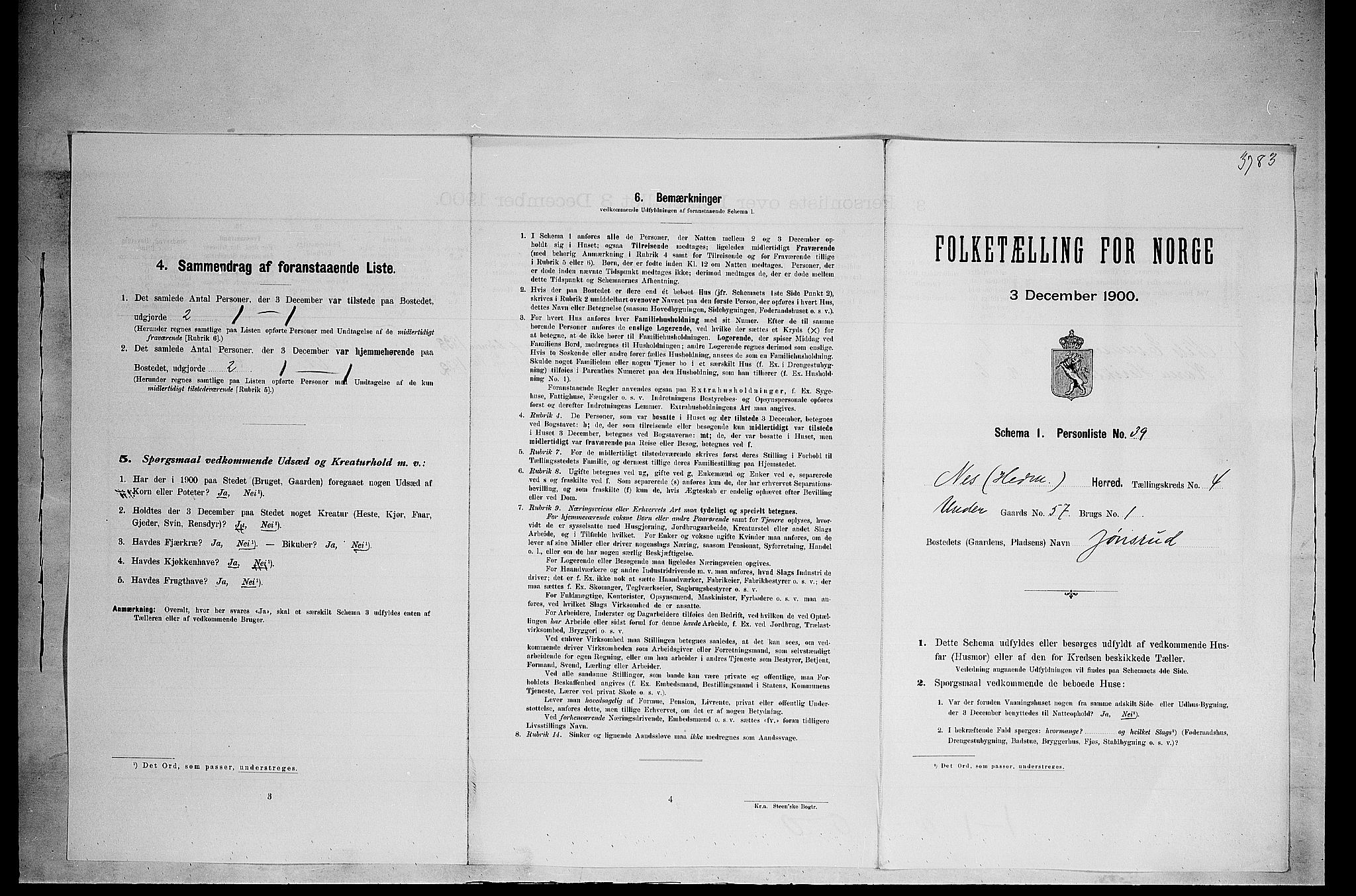 SAH, 1900 census for Nes, 1900, p. 626